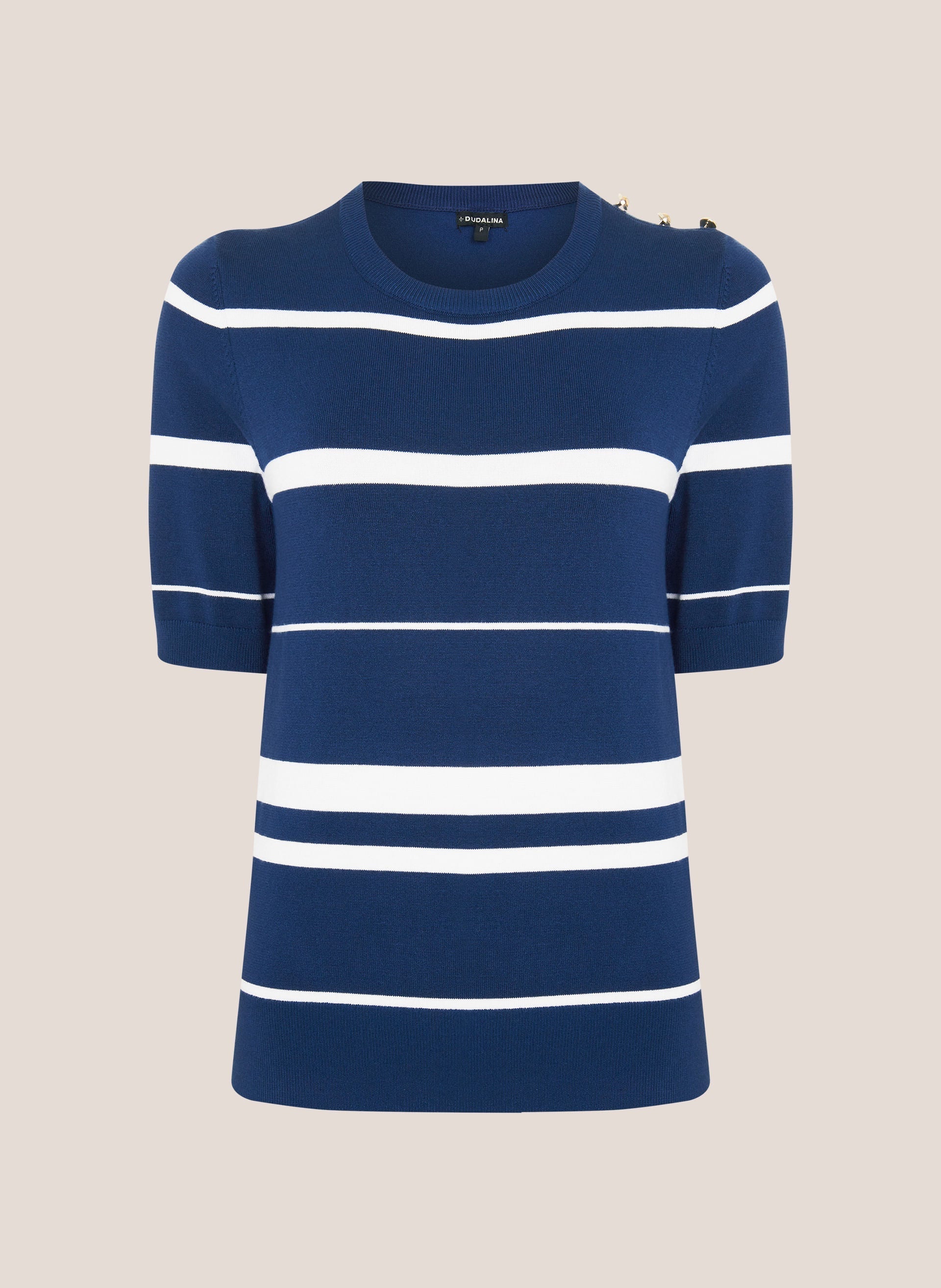 Camiseta Feminina Regular Fit Listras Azul Escuro Confortável