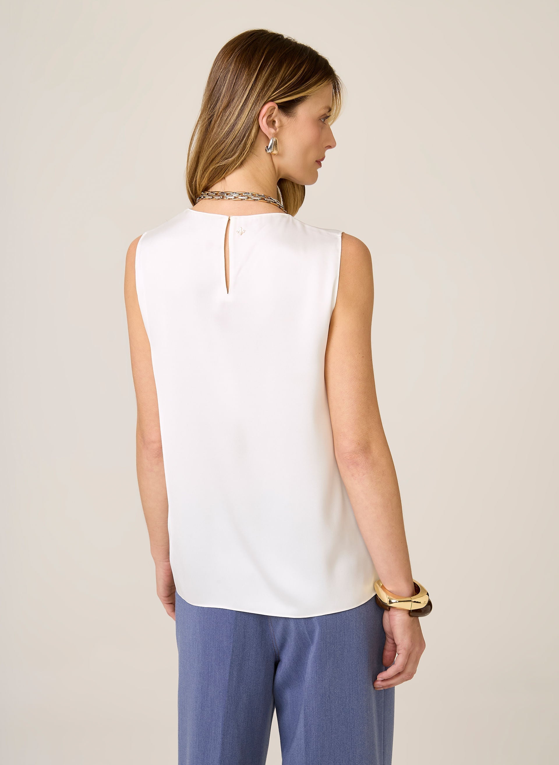 Blusa Reta Sem Manga Aline Feminina Elegante Off White