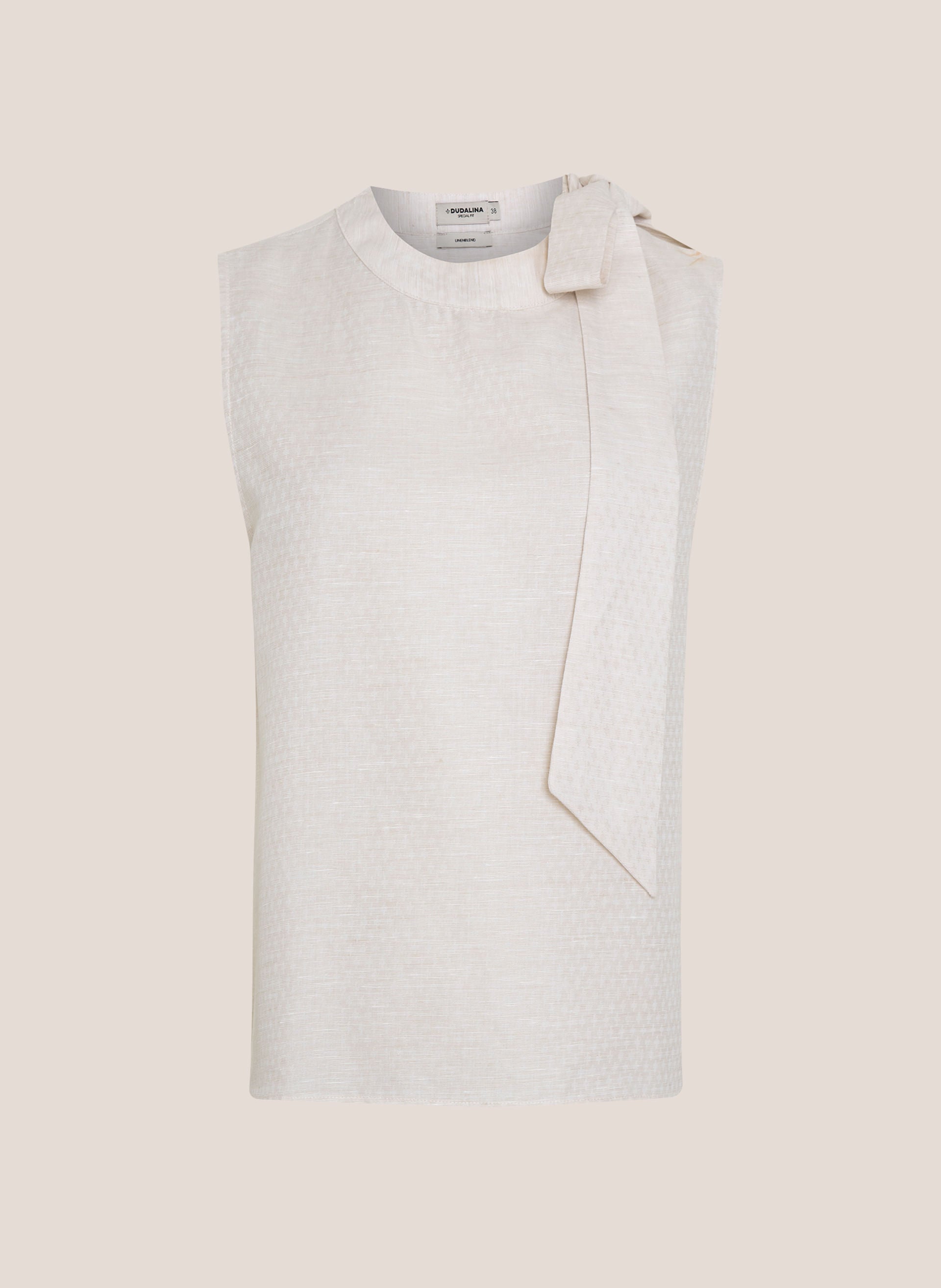 Blusa Reta Feminina com Amarração Elegante em Tecido Bege