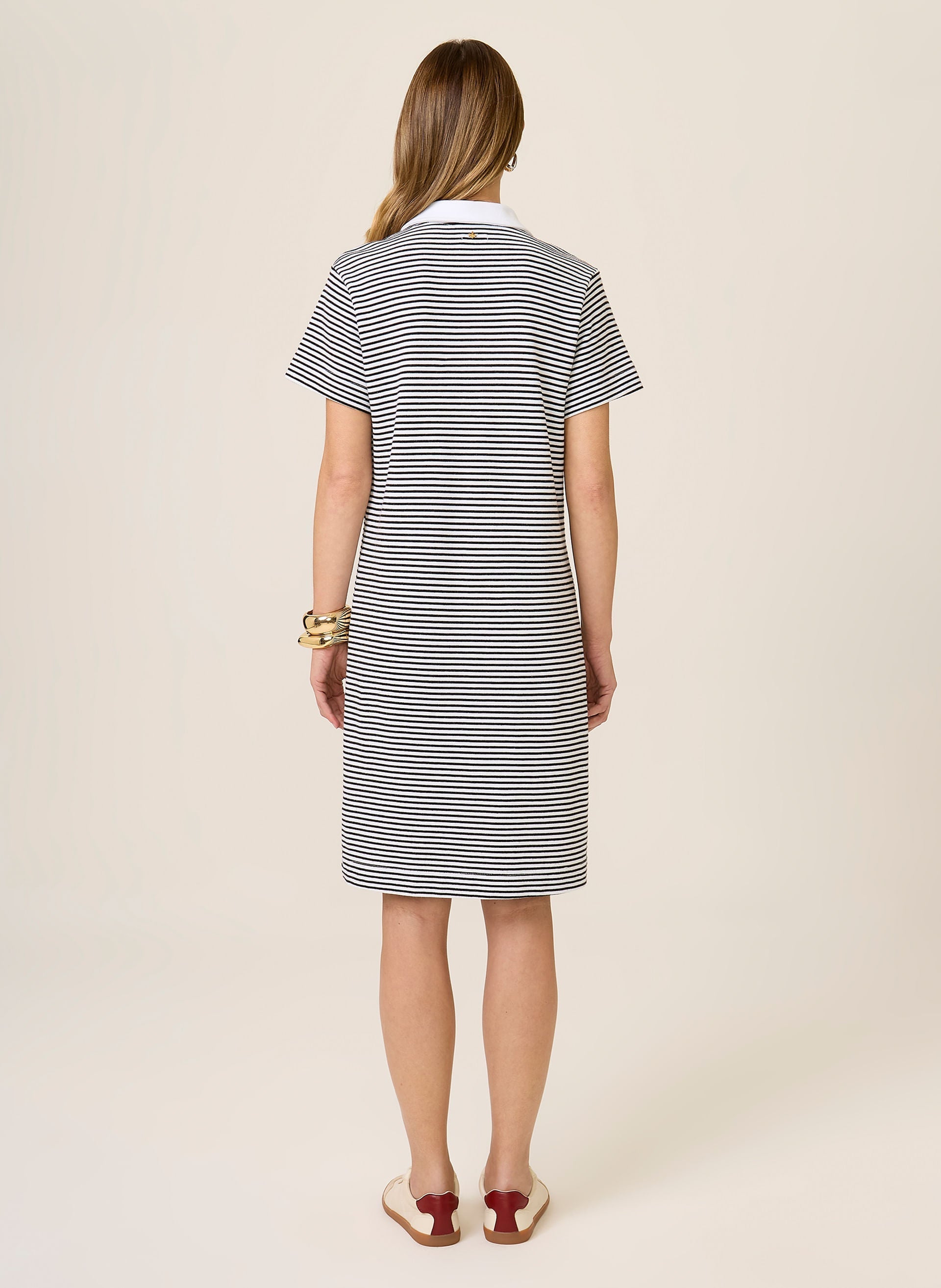 Vestido Polo Feminino Listrado Confortável Estampado Casual