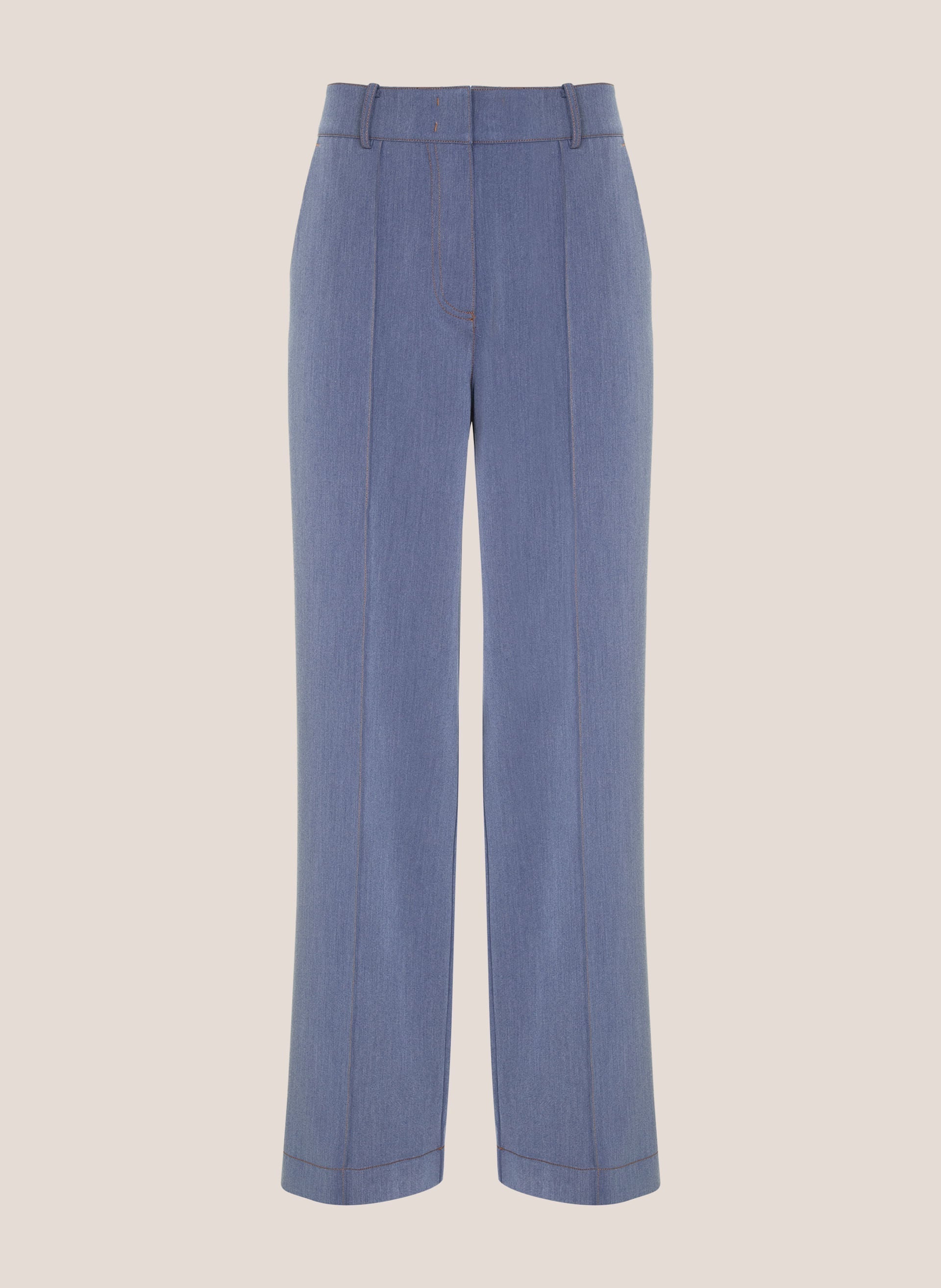 Calça Reta Pespontada Renata Feminina Azul Claro Confortável