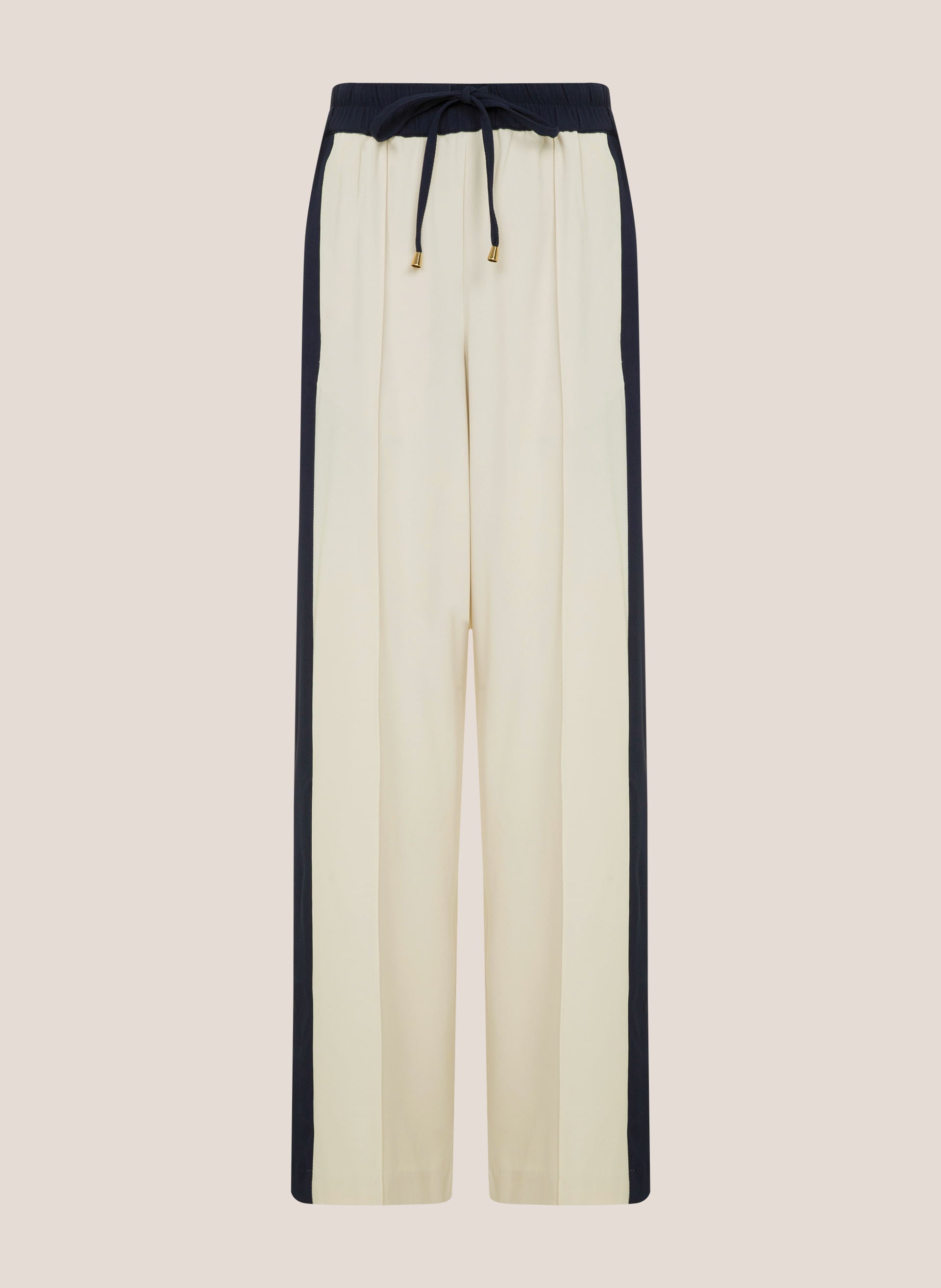 Calça Reta Bicolor Feminina Luiza Dudalina Off White com Faixa Preta