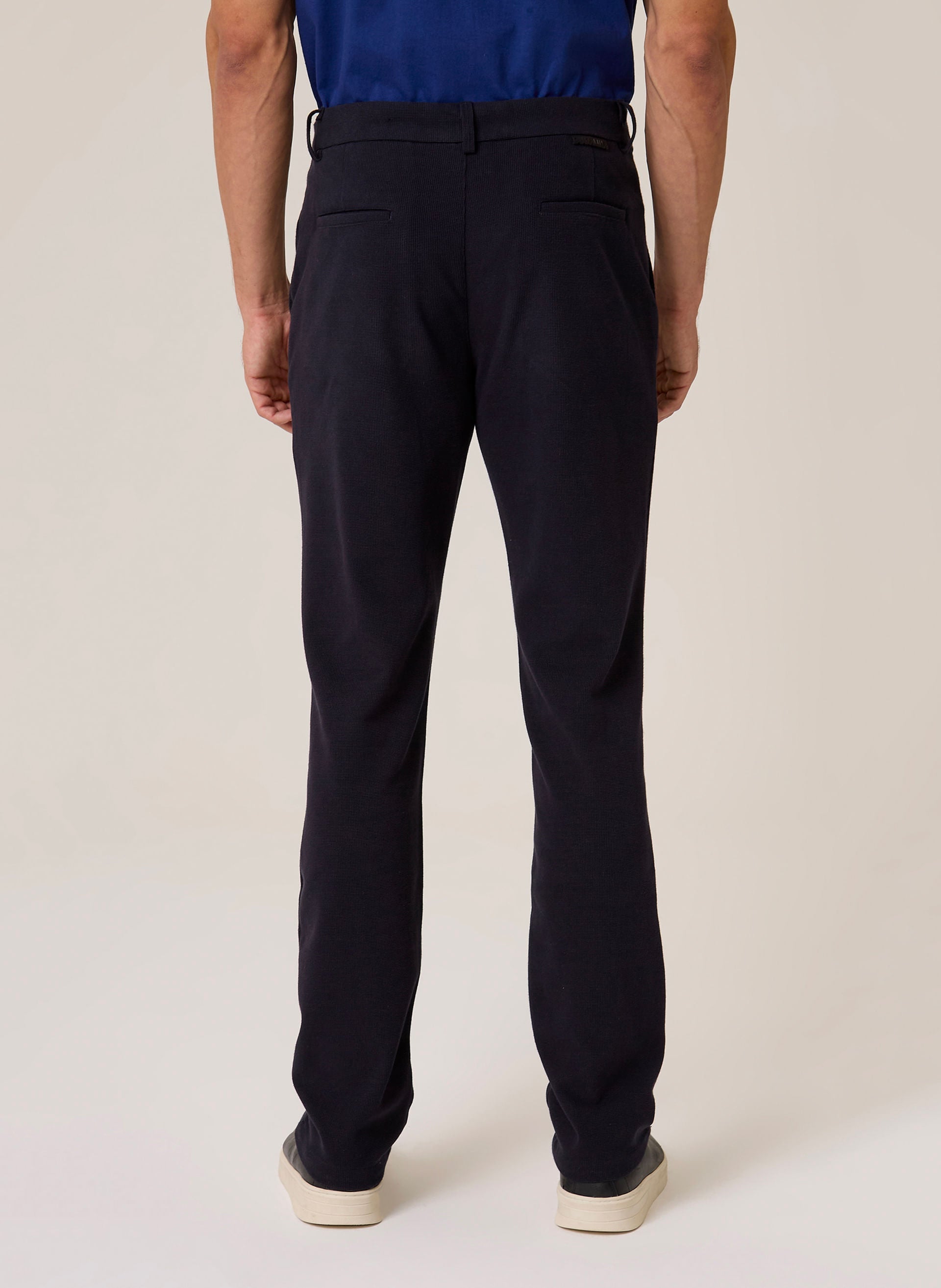 Calça Alfaiataria Slim Fit Malha Masculina Azul Marinho Confortável