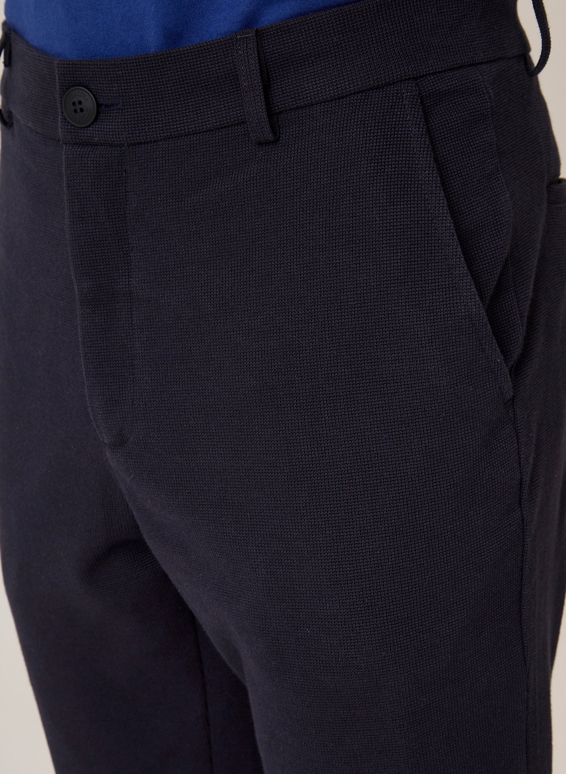 Calça Alfaiataria Slim Fit Malha Masculina Azul Marinho Confortável