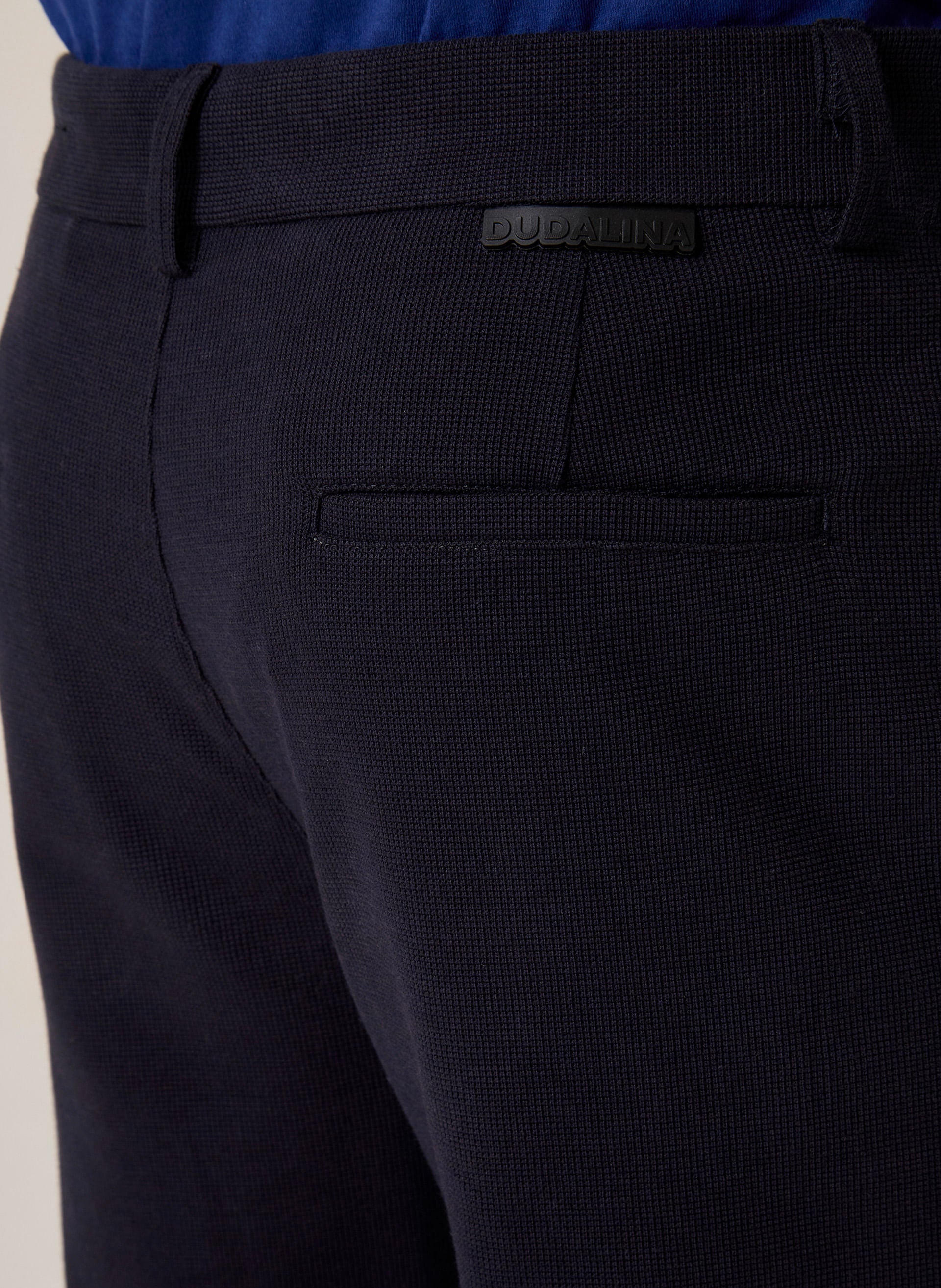 Calça Alfaiataria Slim Fit Malha Masculina Azul Marinho Confortável