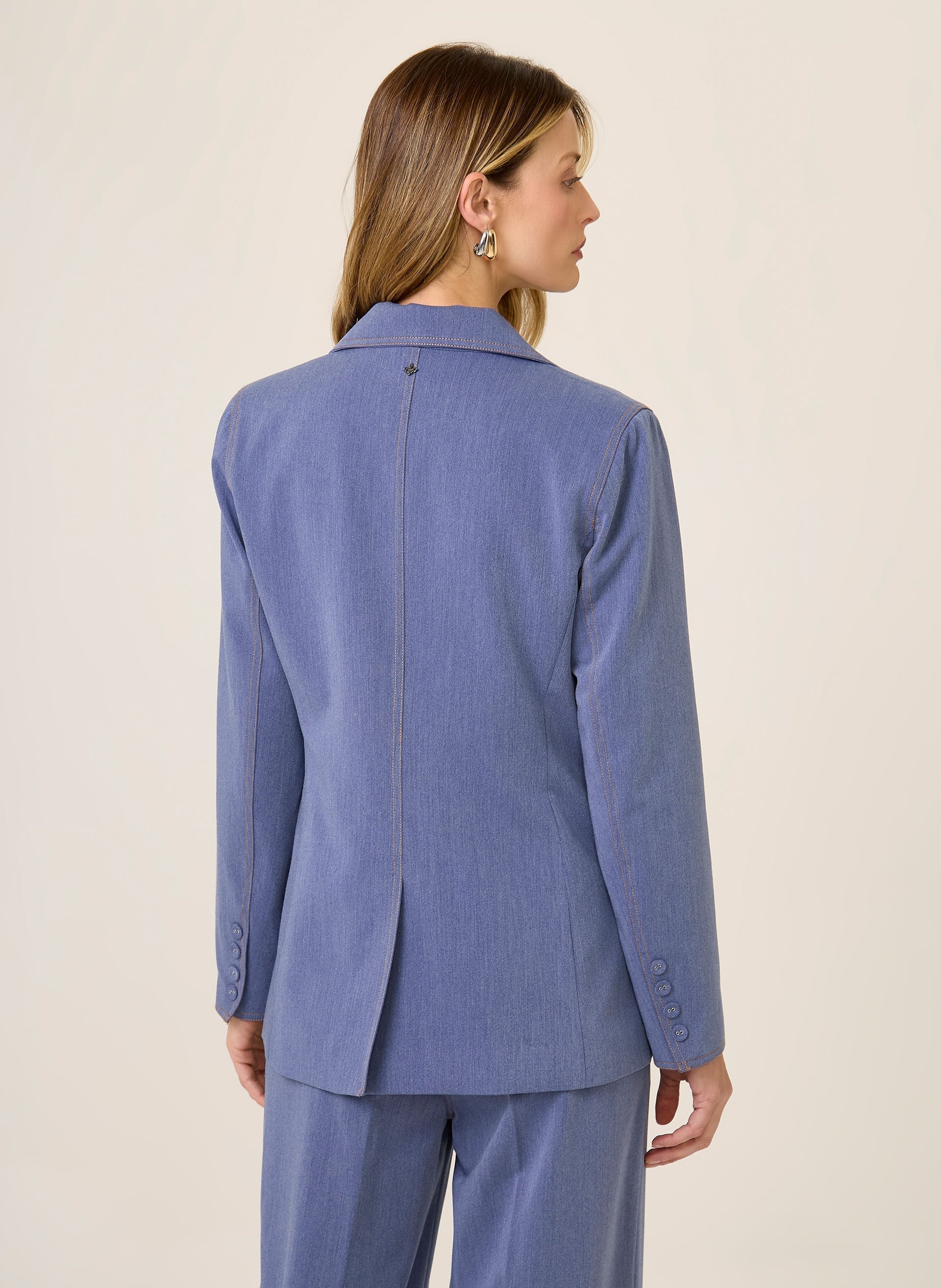 Blazer Alfaiataria Pespontado Renata Dudalina Feminino Azul Claro Elegante