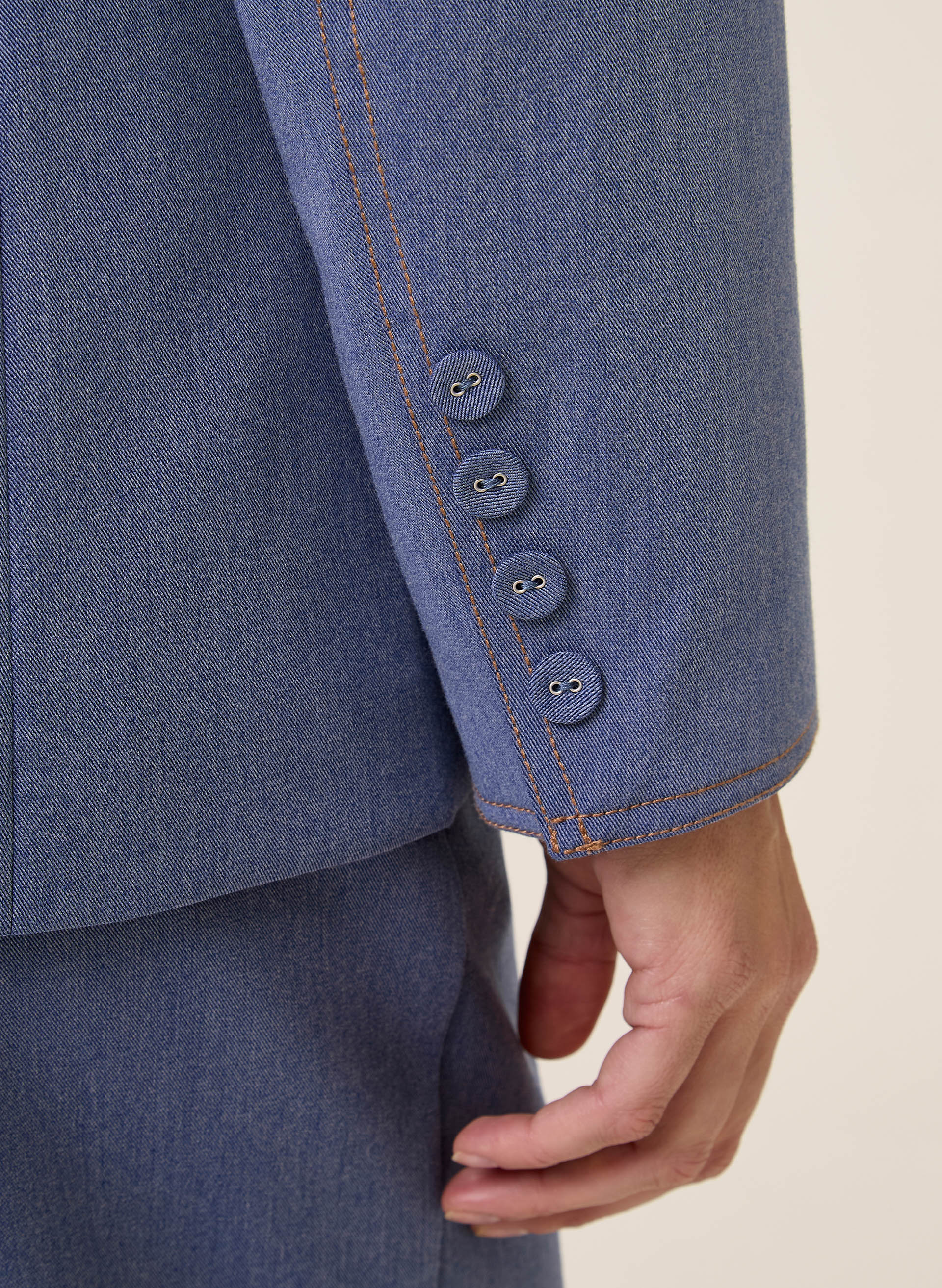 Blazer Alfaiataria Pespontado Renata Dudalina Feminino Azul Claro Elegante