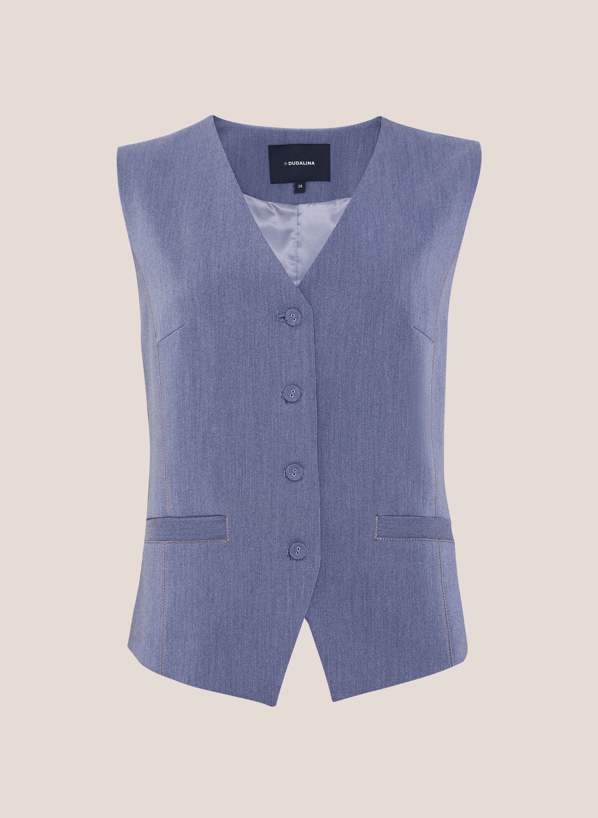Colete Alfaiataria Pespontado Renata Dudalina Feminino Azul Claro Elegante