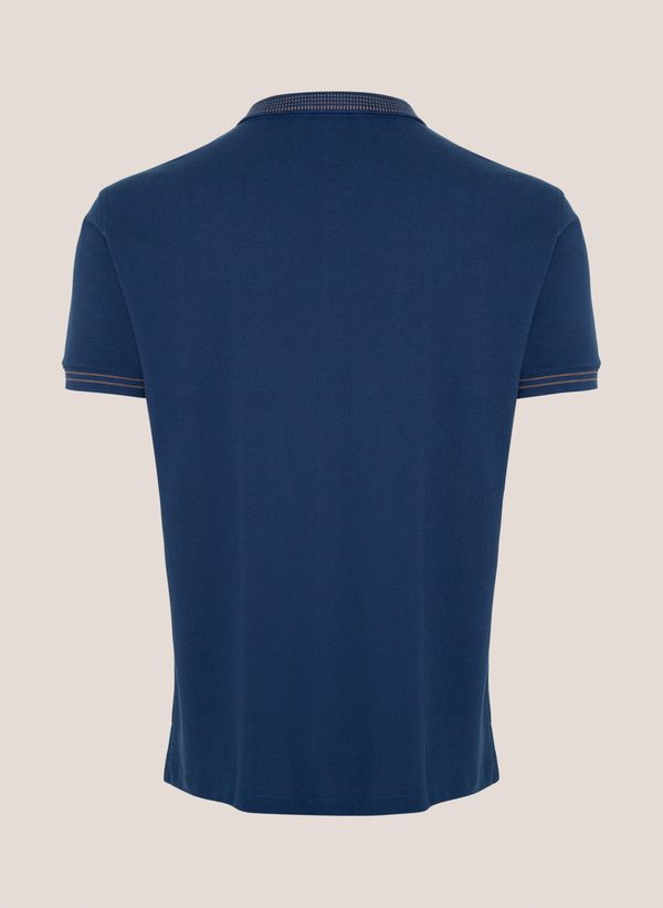Polo Masculina Regular Fit Piquet com Gola Jacquard Azul Marinho