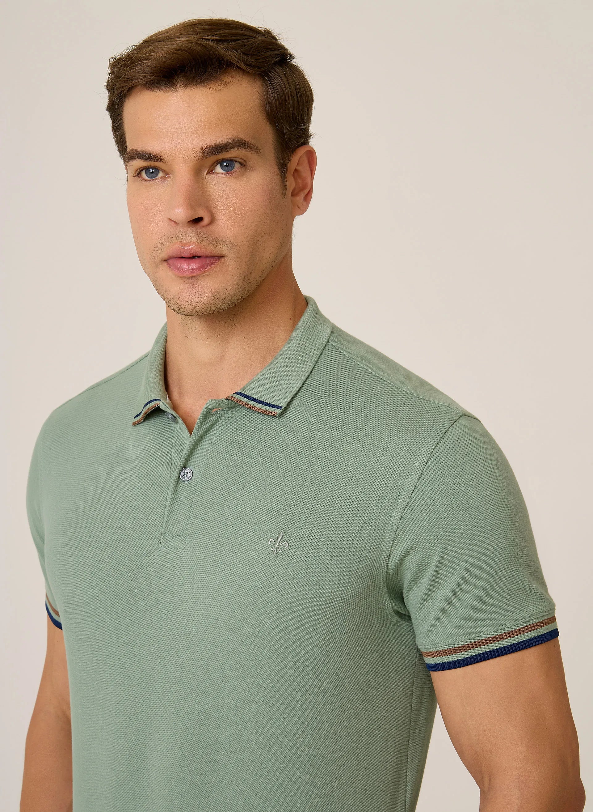 Polo Regular Fit Piquet Gola Jacquard Dudalina Masculina
