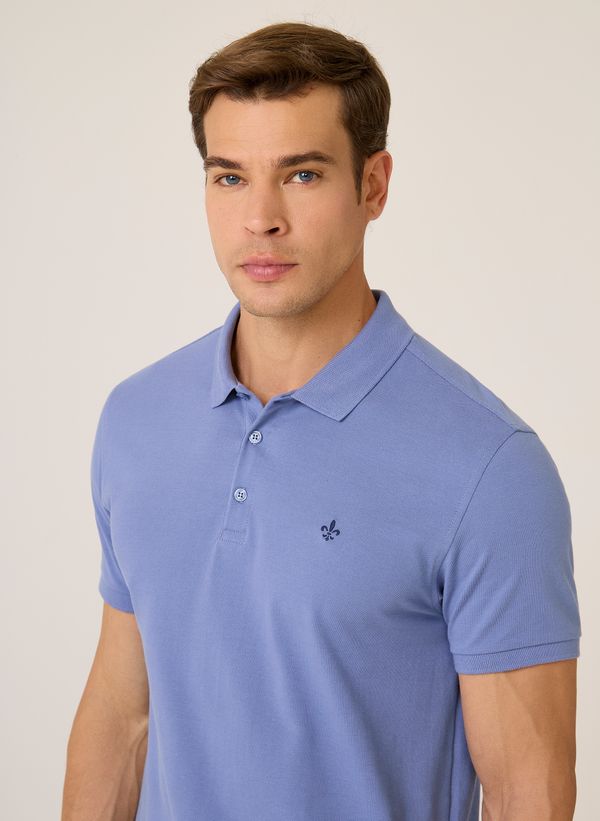 Polo Regular Fit Essential Básica Masculina Azul Médio Confortável