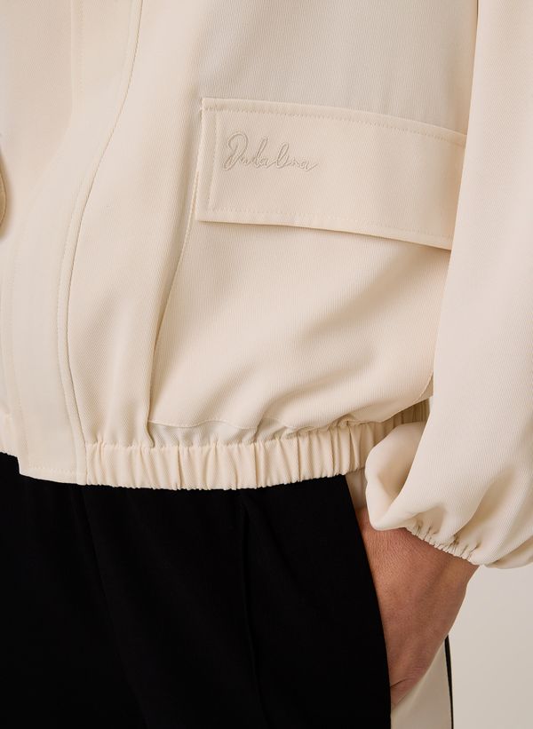 Jaqueta Parka Luiza Feminina Off White com Bolsos e Punhos Elásticos