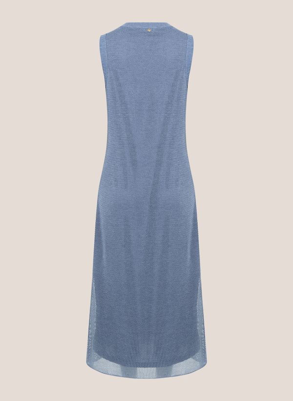 Vestido Tricot Midi Feminino Azul Claro Sem Mangas Elegante