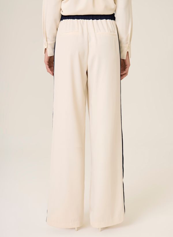 Calça Reta Bicolor Feminina Luiza Dudalina Off White com Faixa Preta