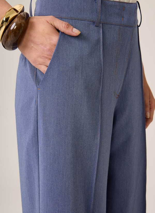 Calça Reta Pespontada Renata Feminina Azul Claro Confortável