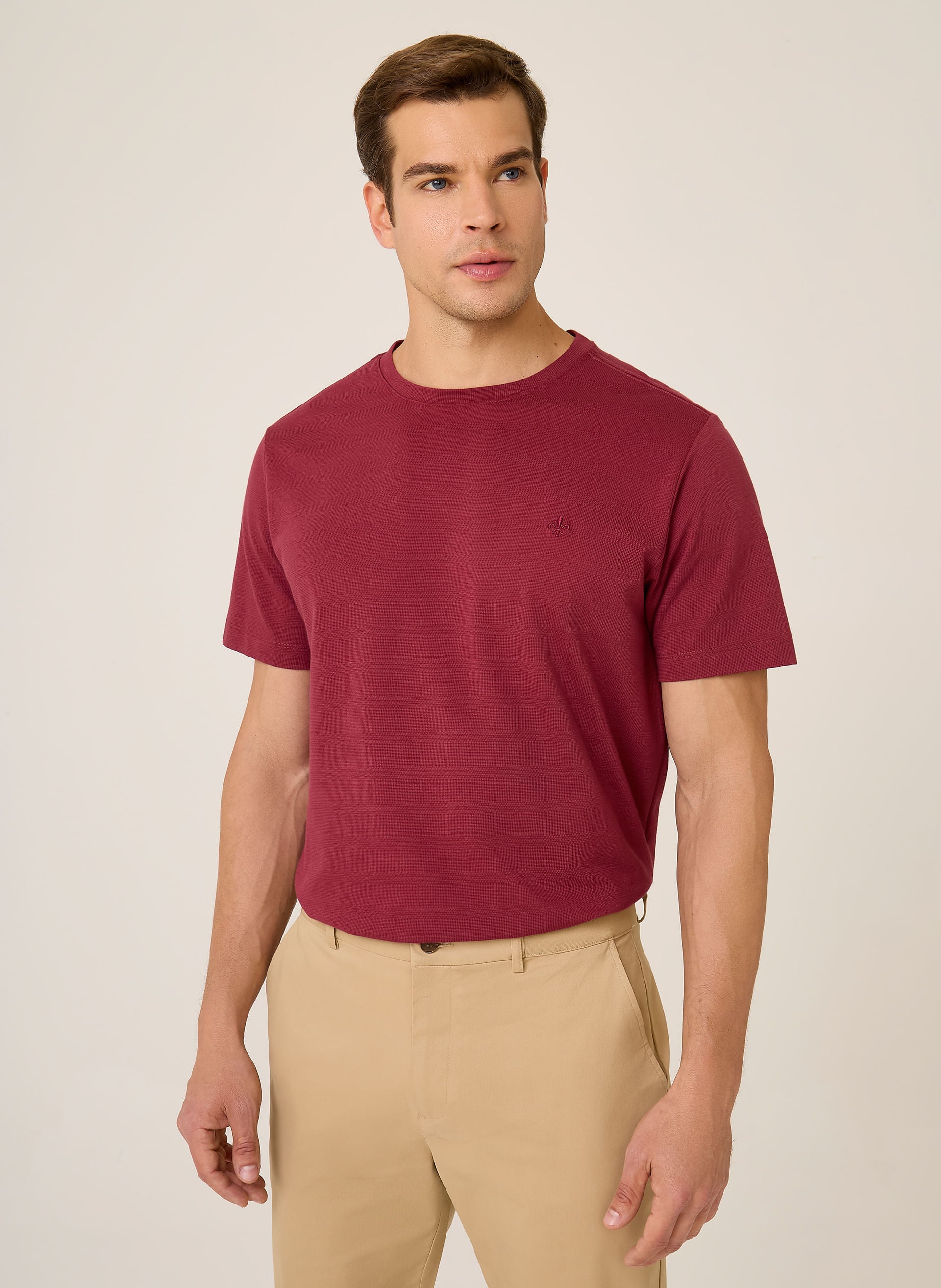 Camiseta Masculina Regular Fit Textura Confortável Vermelha