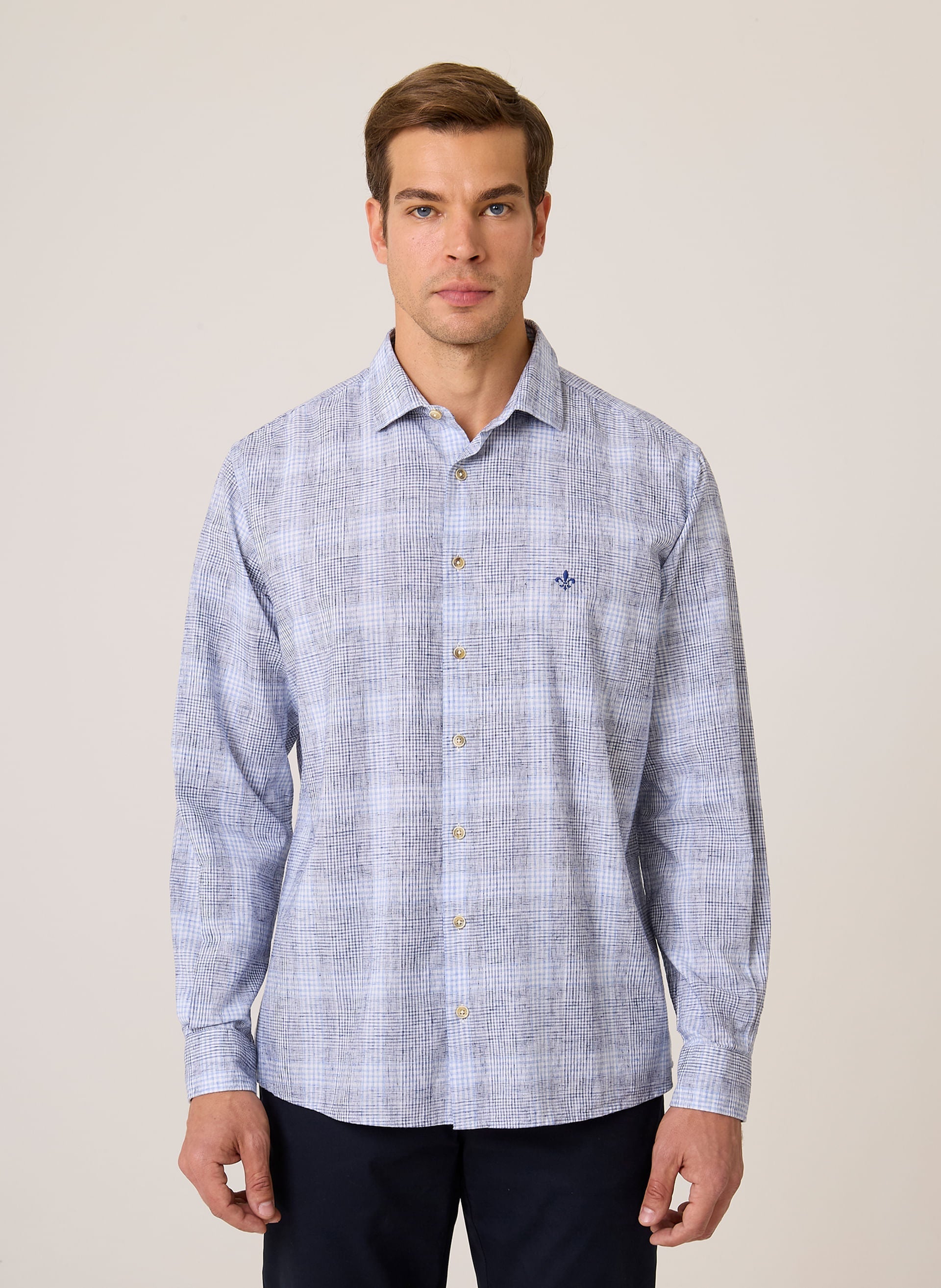 Camisa Masculina Comfort Fit Blend Xadrez Azul Confortável