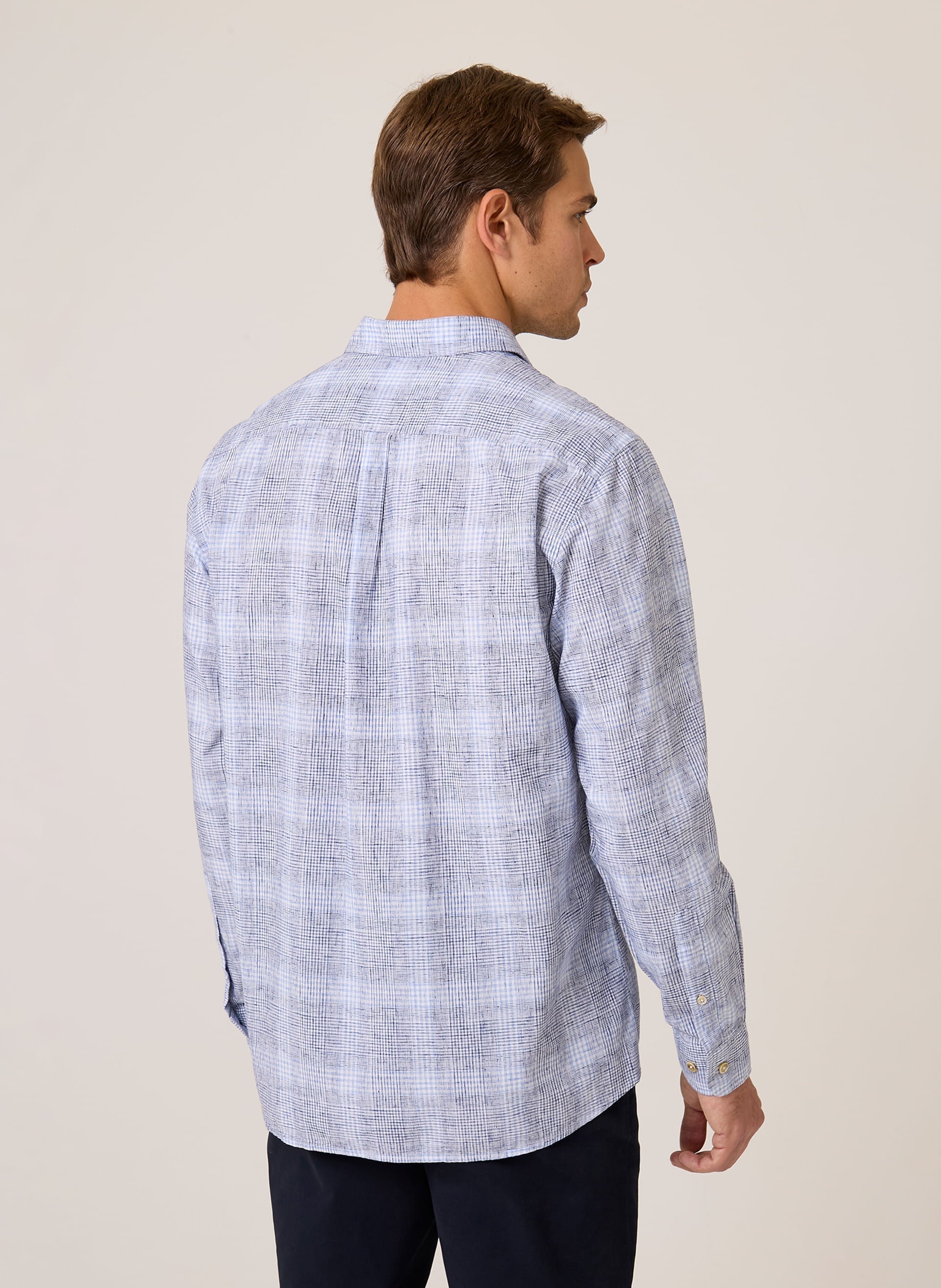 Camisa Masculina Comfort Fit Blend Xadrez Azul Confortável