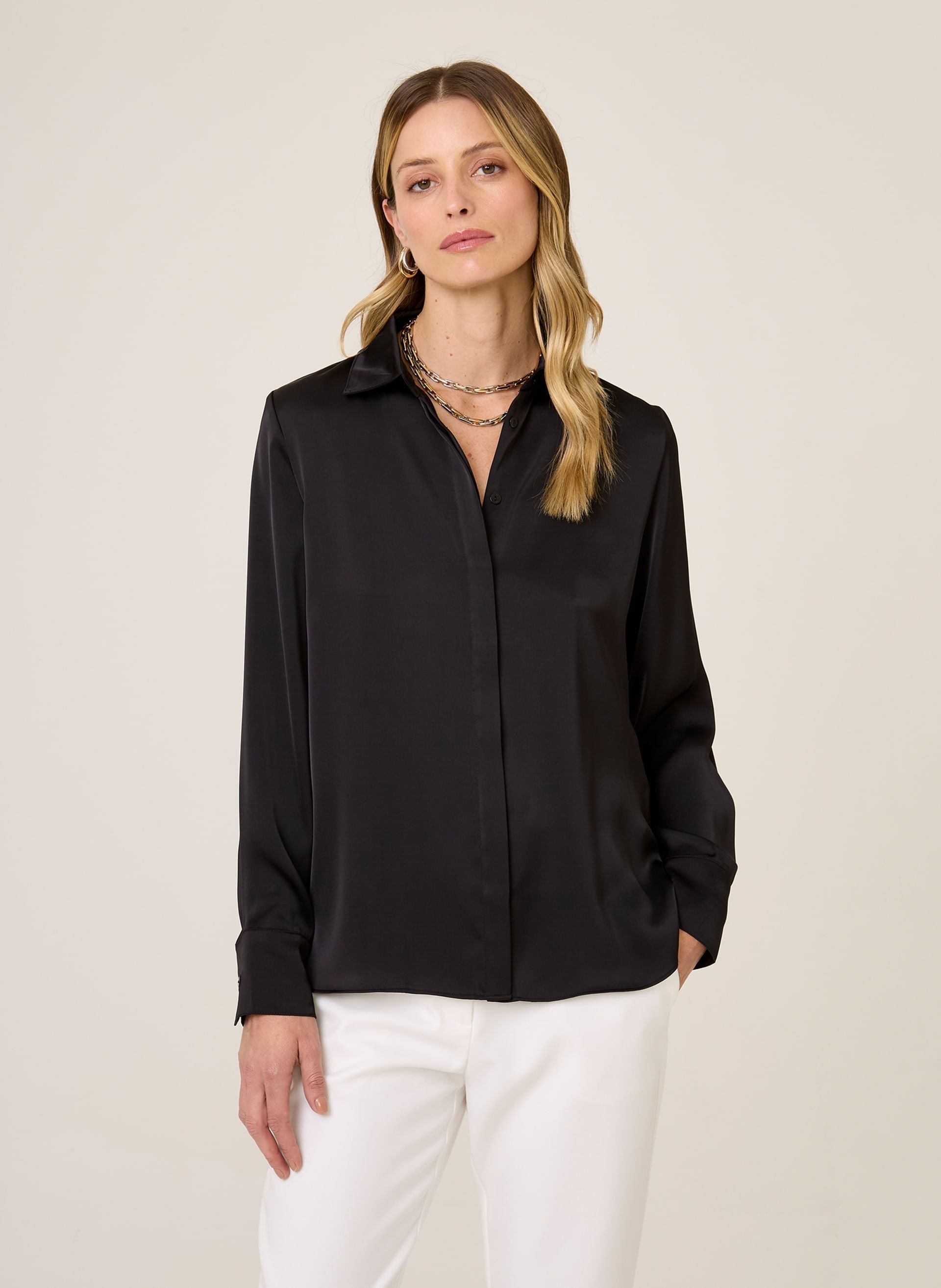 Camisa Regular Fit Feminina Aline Dudalina Preto Elegante