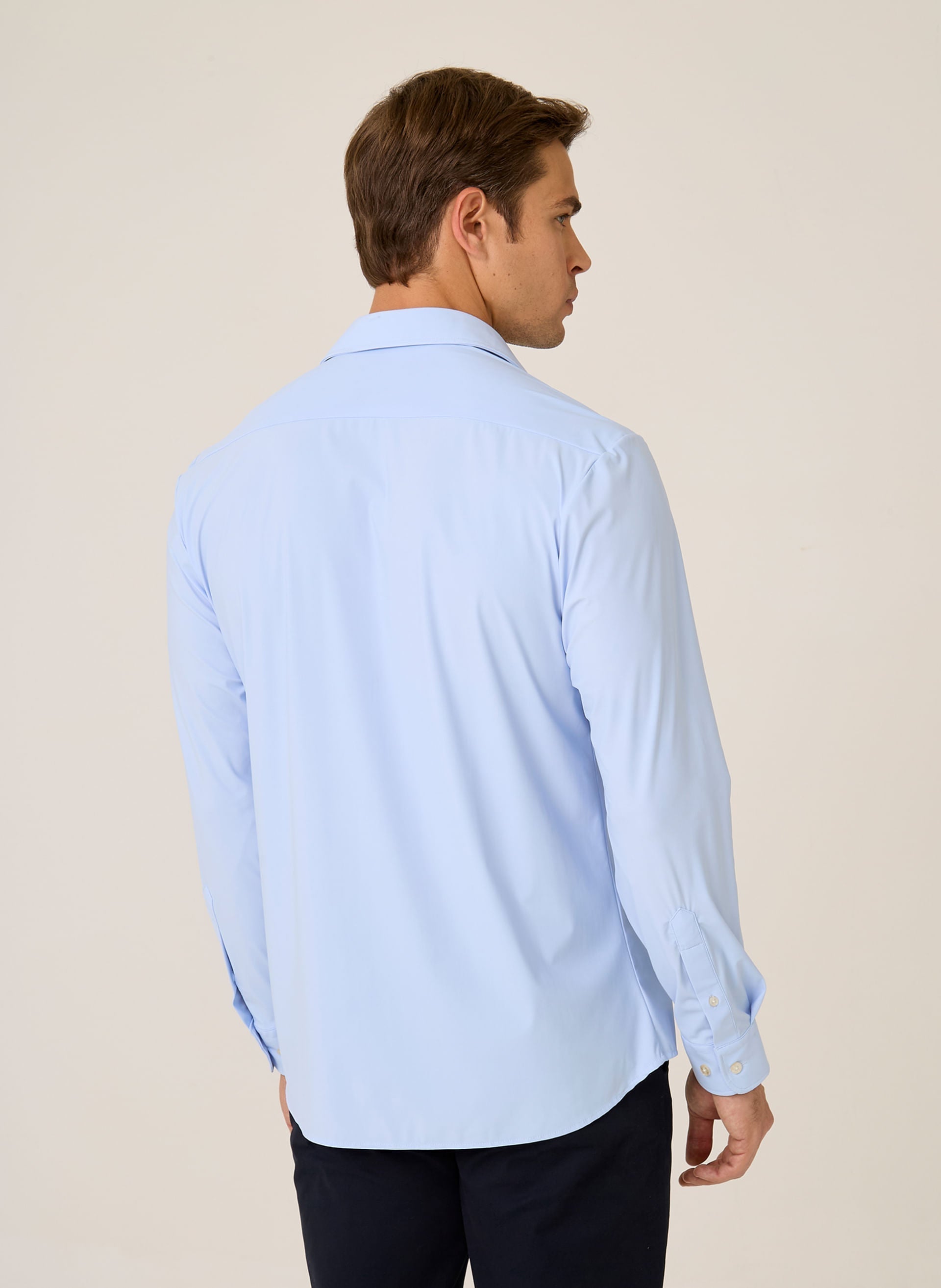 Camisa Slim Fit Performance Masculina Azul Claro Algodão Premium