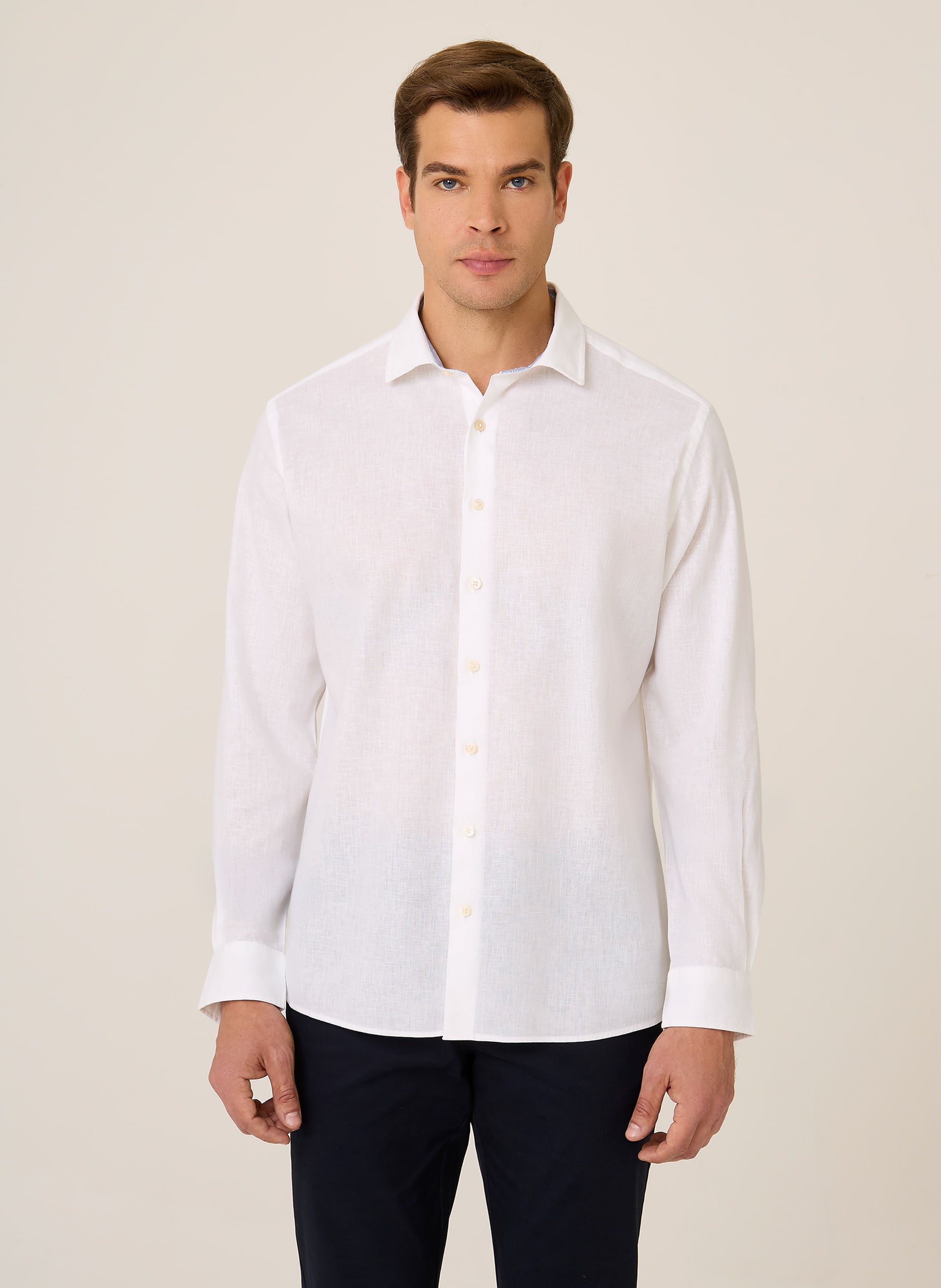 Camisa Masculina Slim Fit Linenblend Branca Confortável Casual