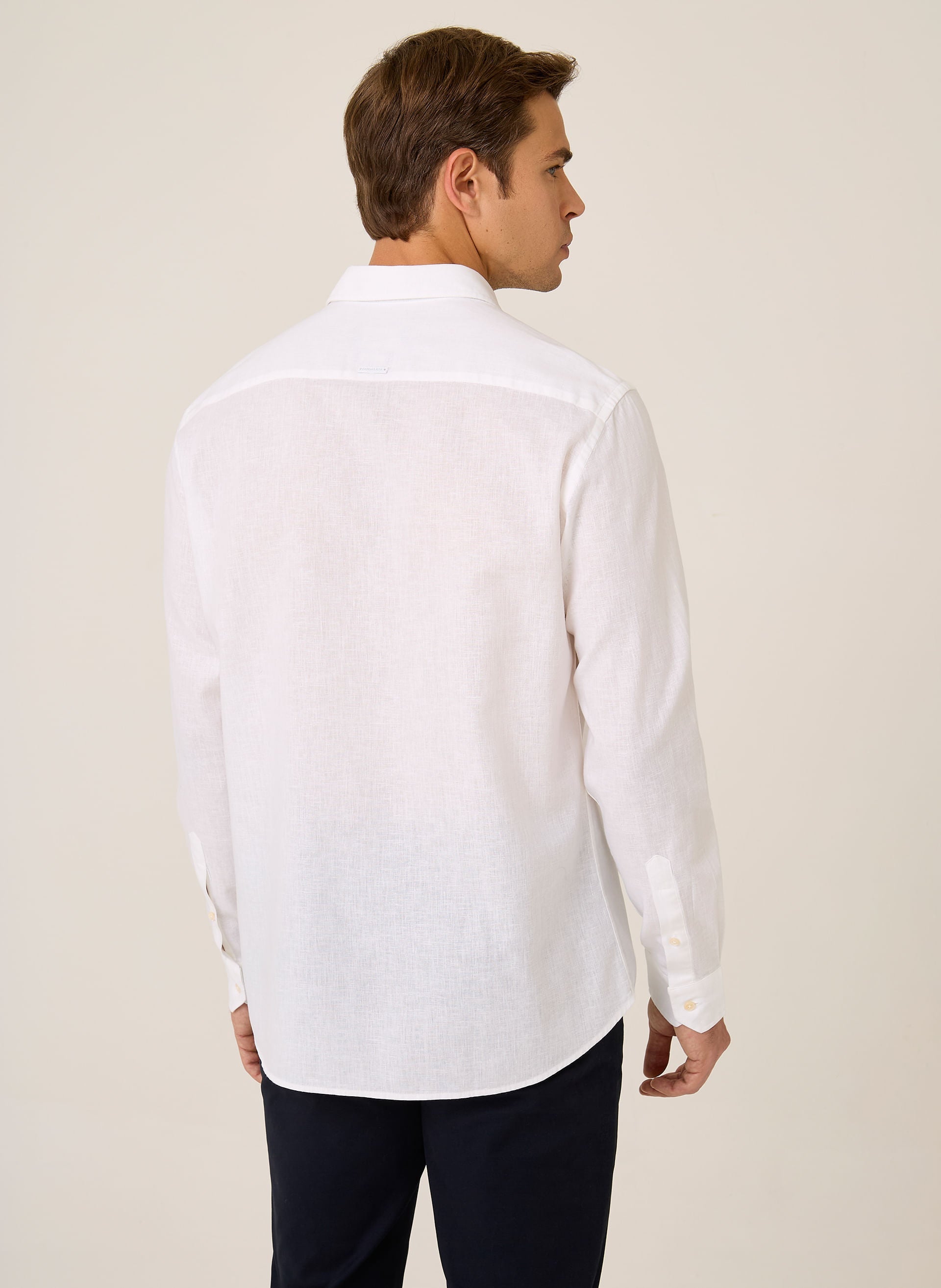 Camisa Masculina Slim Fit Linenblend Branca Confortável Casual