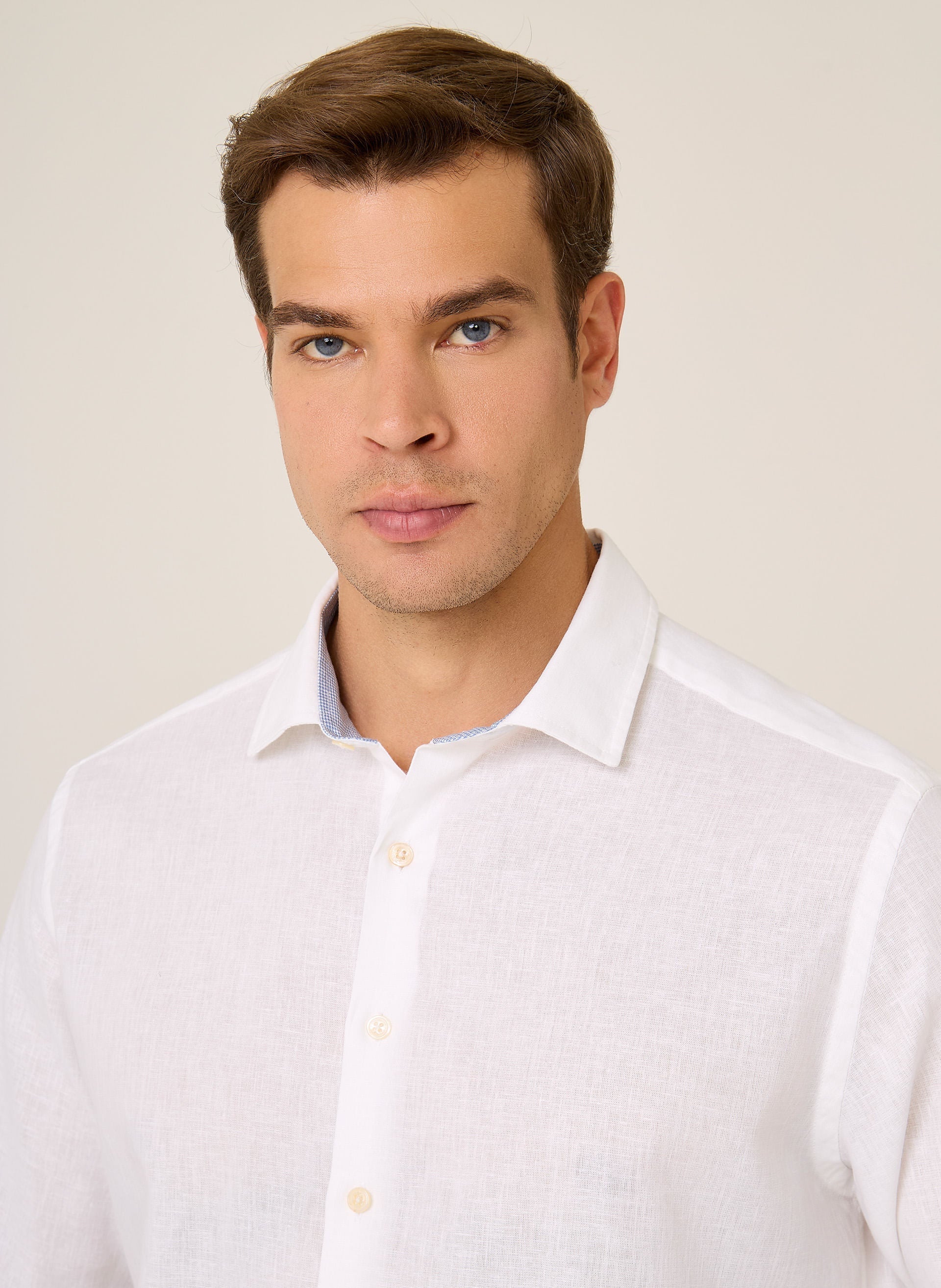 Camisa Masculina Slim Fit Linenblend Branca Confortável Casual