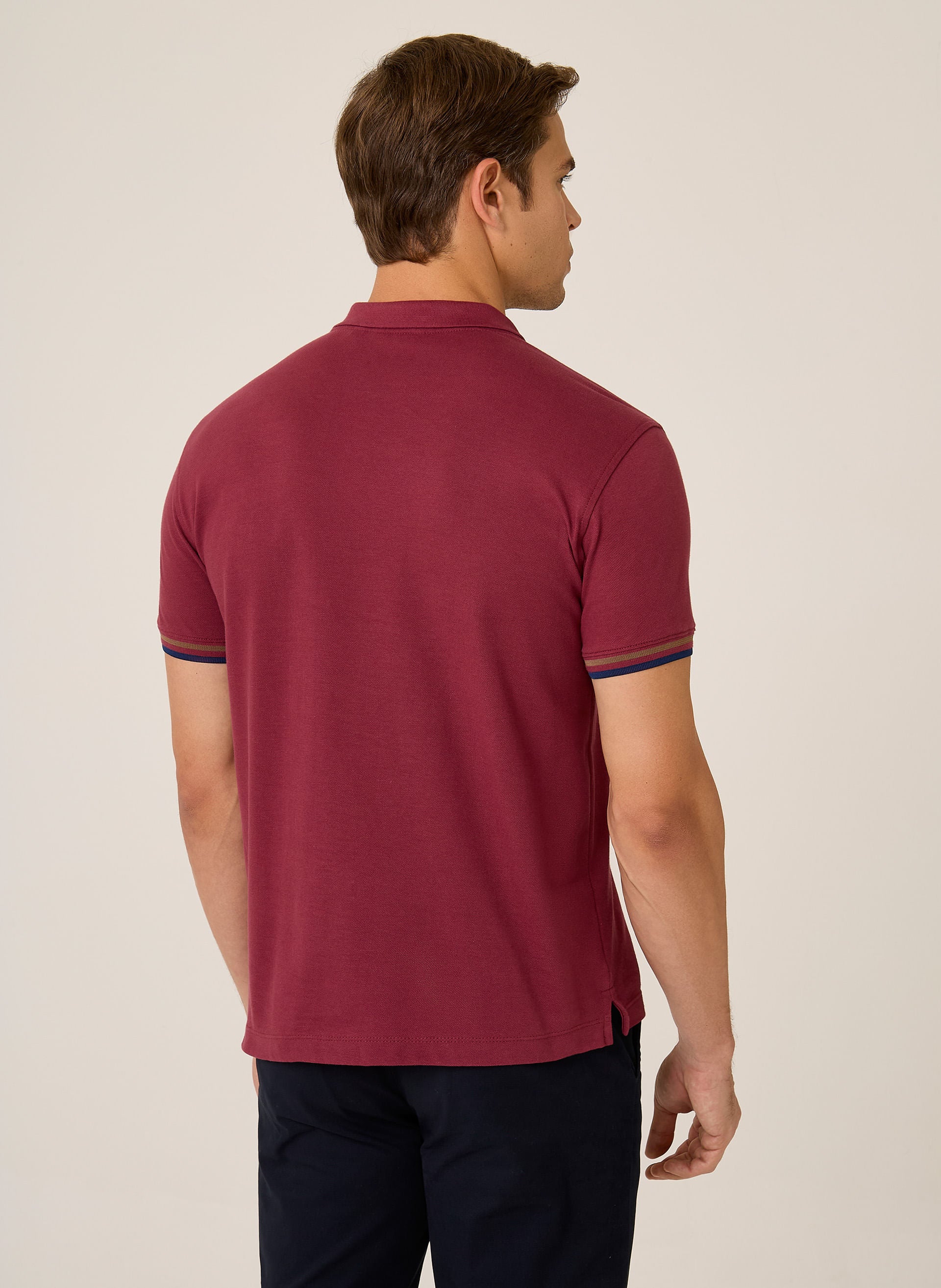 Polo Masculina Regular Fit Piquet Gola Jacquard Vinho Dudalina