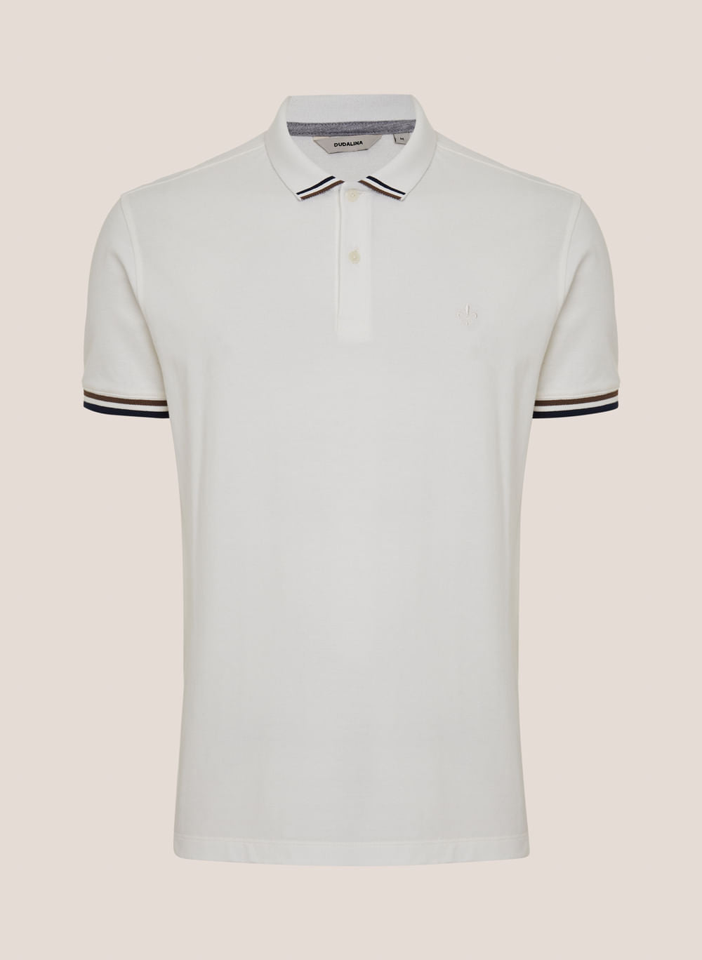 Polo Regular Fit Piquet Masculina Gola Jacquard Off White