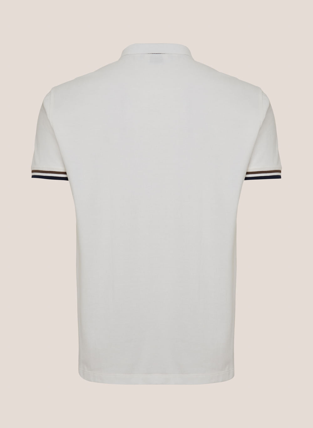 Polo Regular Fit Piquet Masculina Gola Jacquard Off White