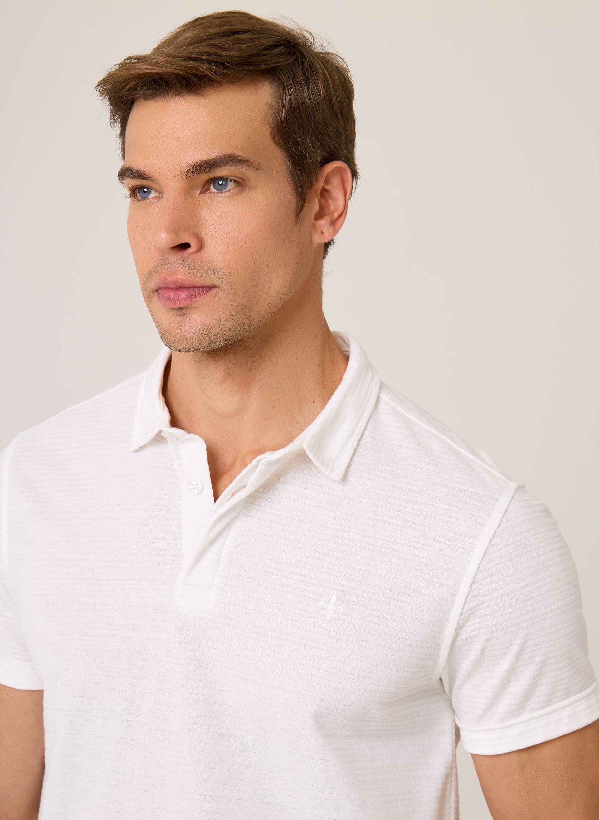 Polo Masculina Regular Fit Listras Textura Conforto e Estilo