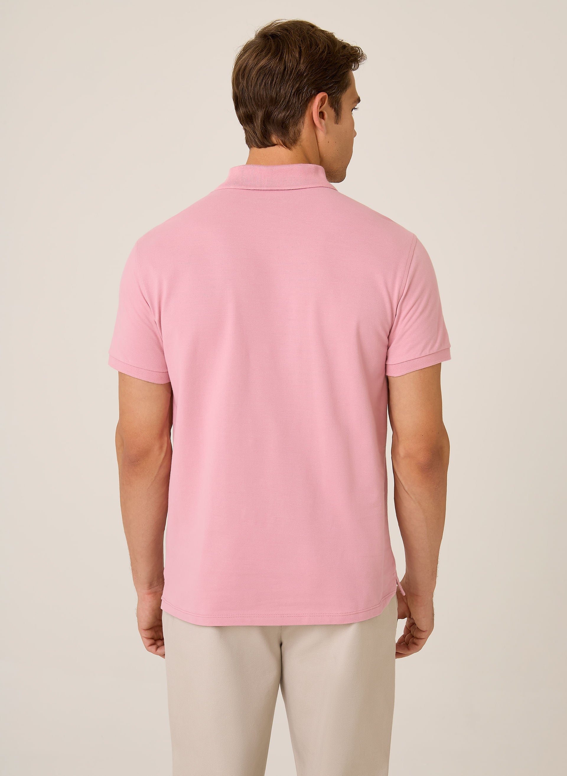 Polo Masculina Regular Fit Essential Básica Rosa Claro Algodão
