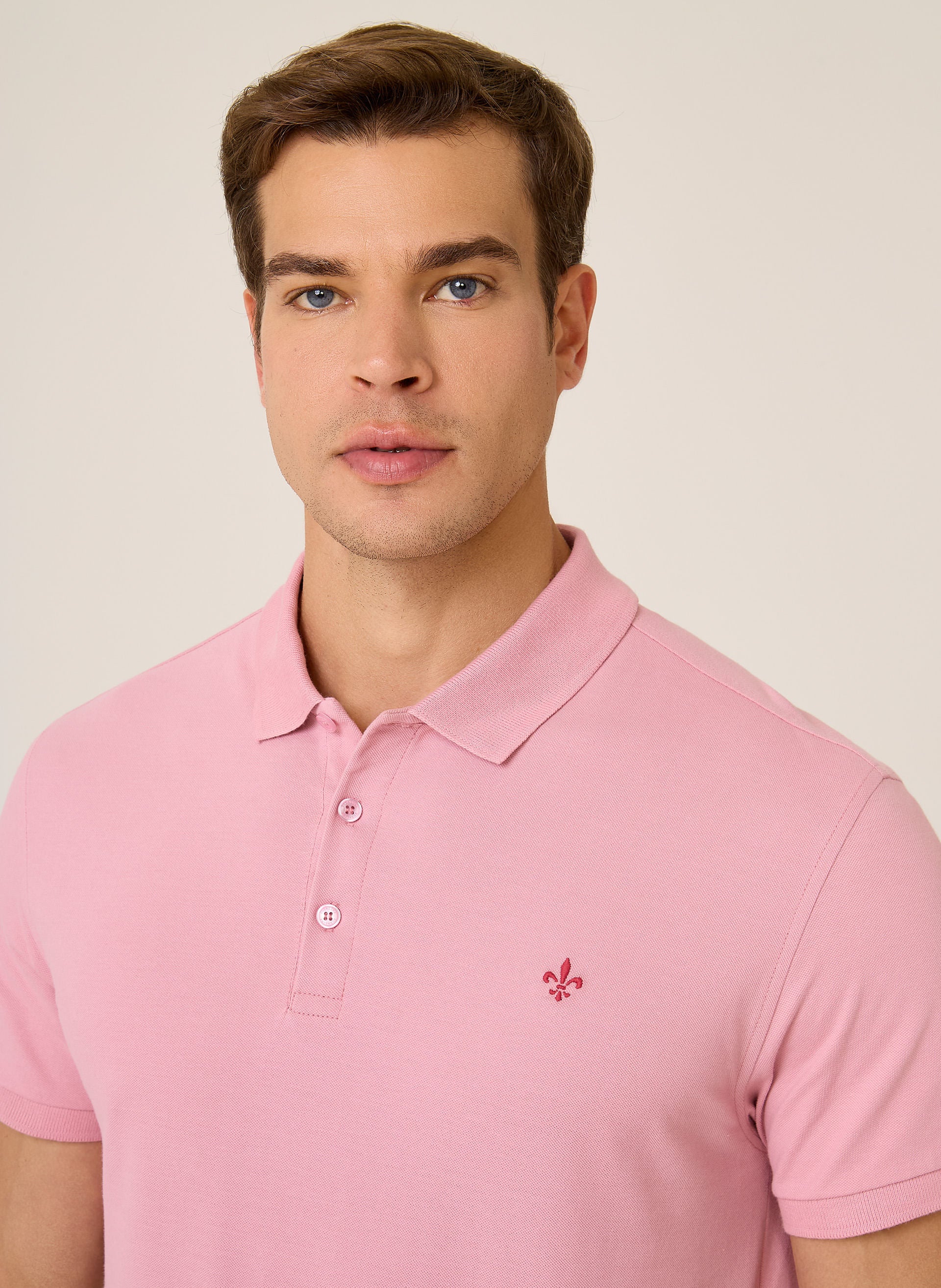 Polo Masculina Regular Fit Essential Básica Rosa Claro Algodão