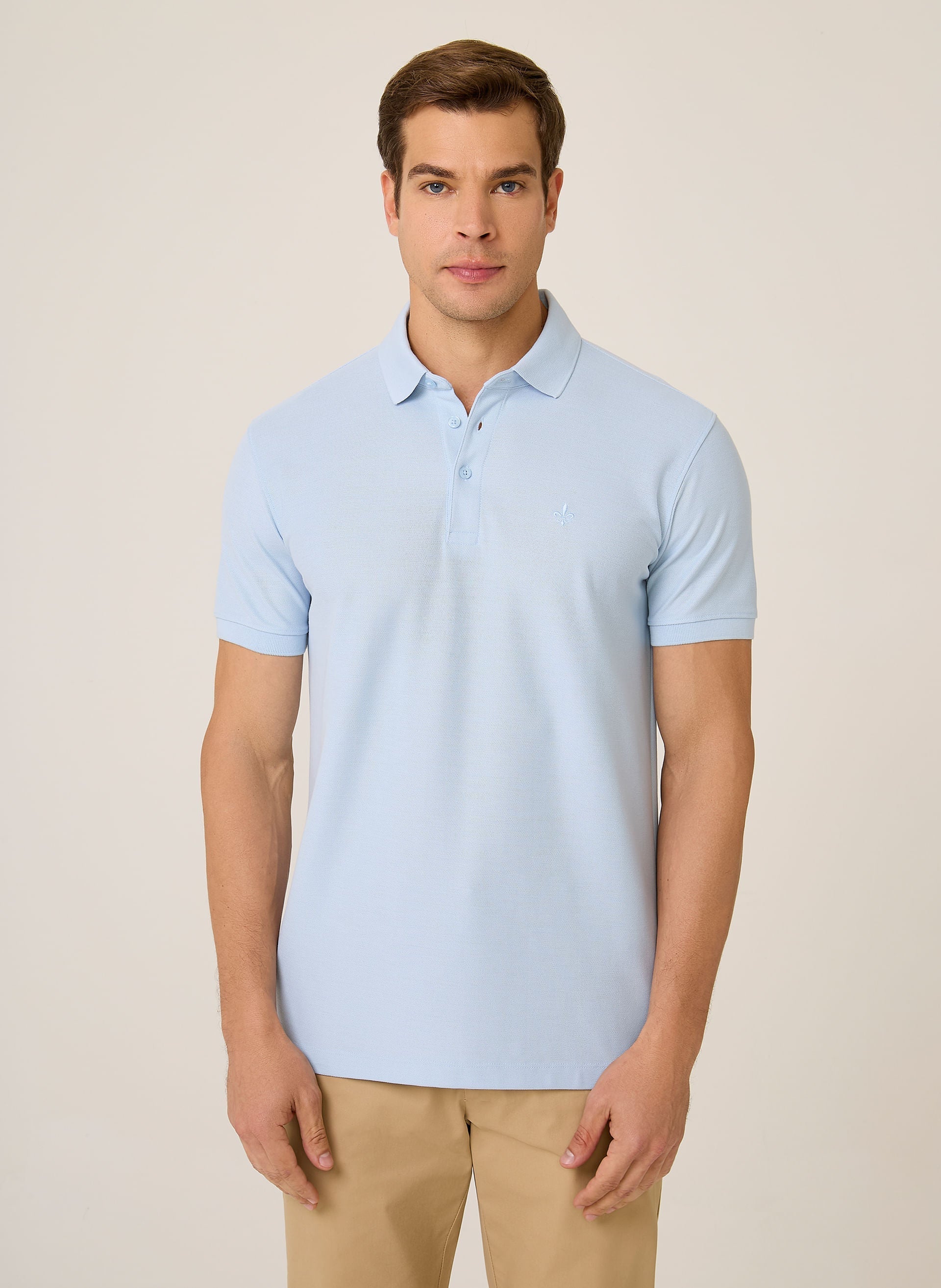 Polo Regular Fit Lisa Pima Essentials Masculina Confortável Azul Claro