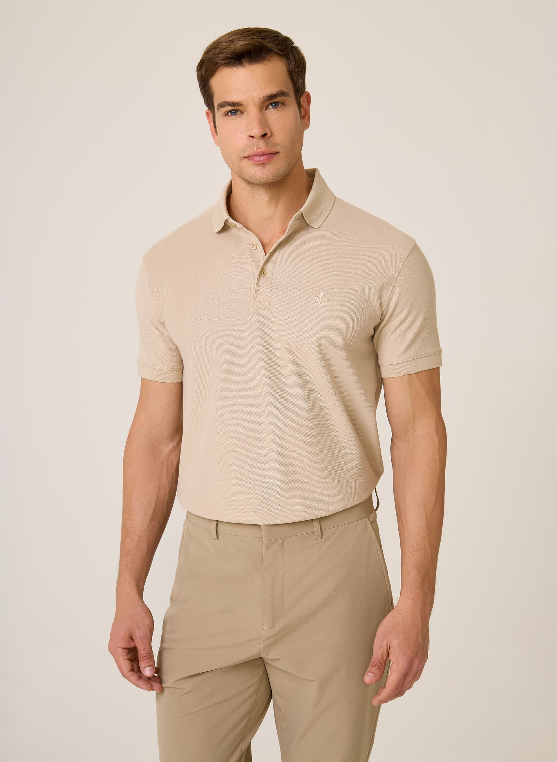 Polo Regular Fit Lisa Algodão Pima Essentials Masculina Bege