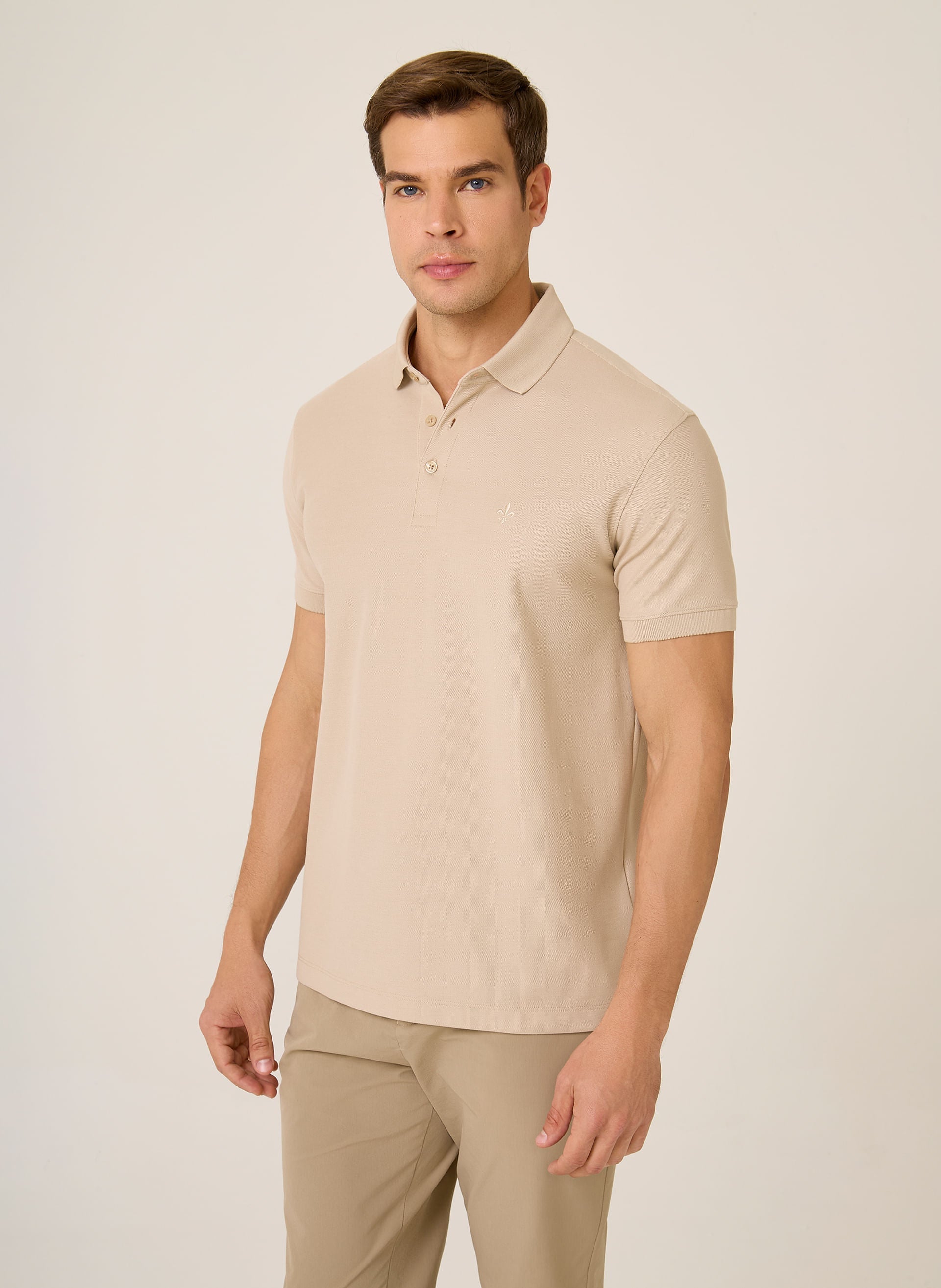 Polo Regular Fit Lisa Algodão Pima Essentials Masculina Bege