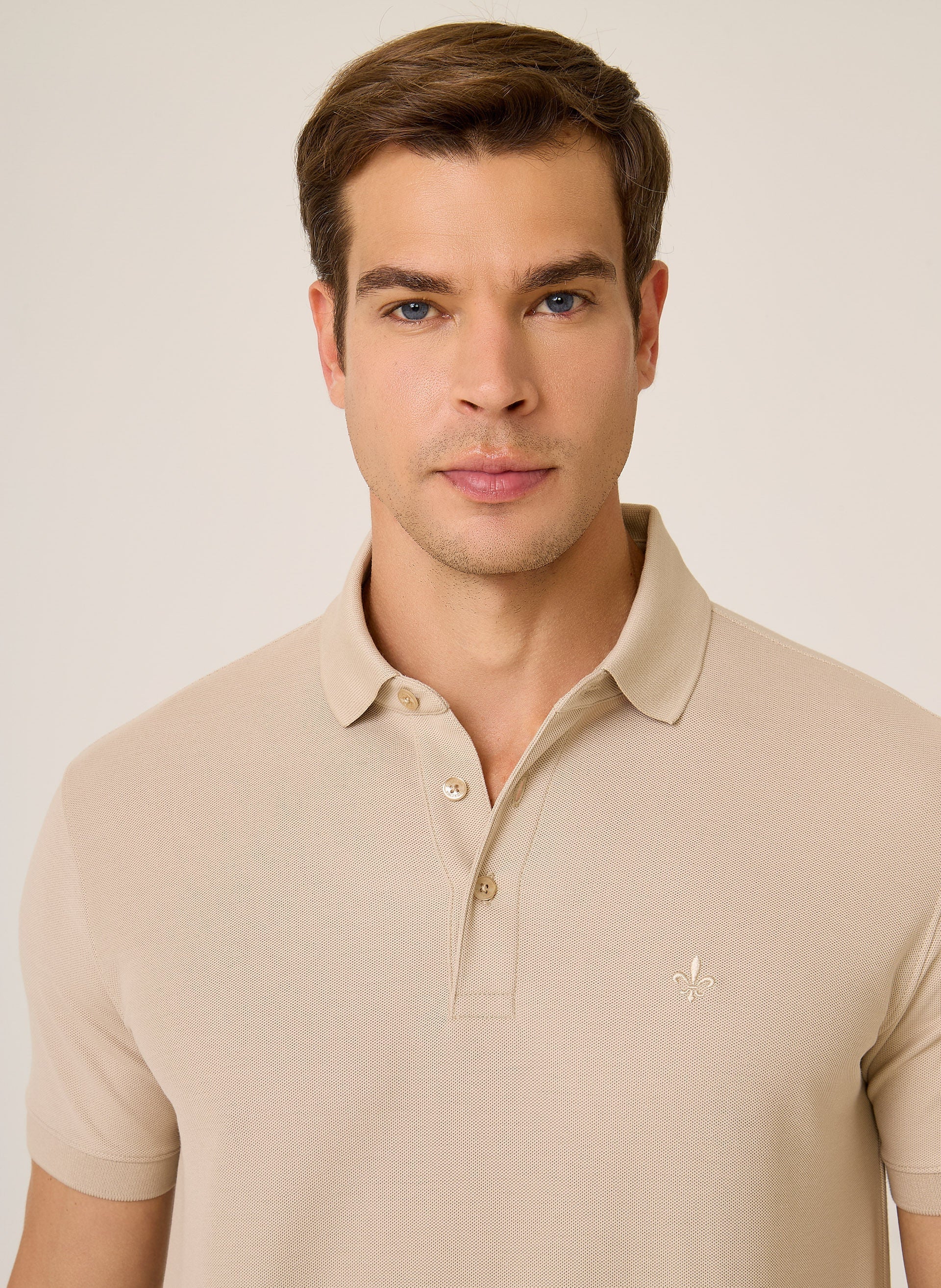 Polo Regular Fit Lisa Algodão Pima Essentials Masculina Bege