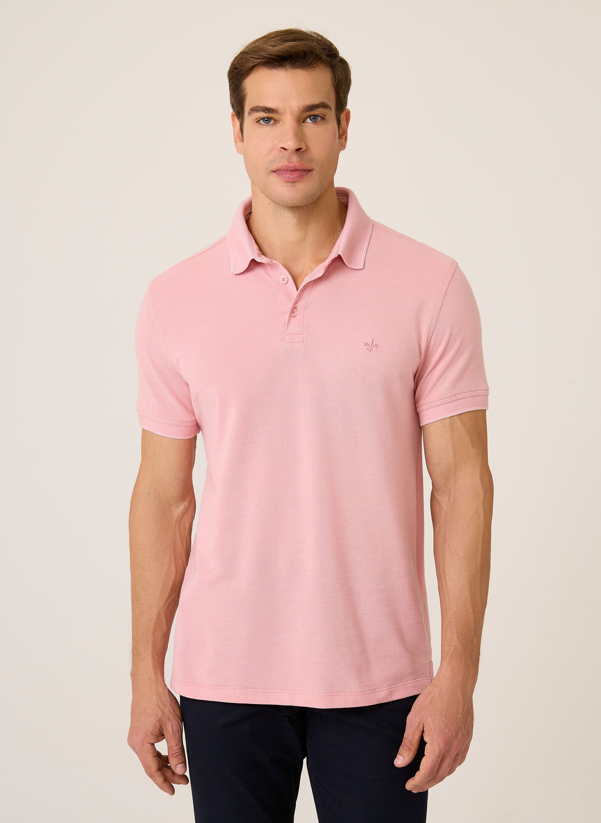 Polo Masculina Regular Fit Piquet Binada Rosa Escuro Confortável