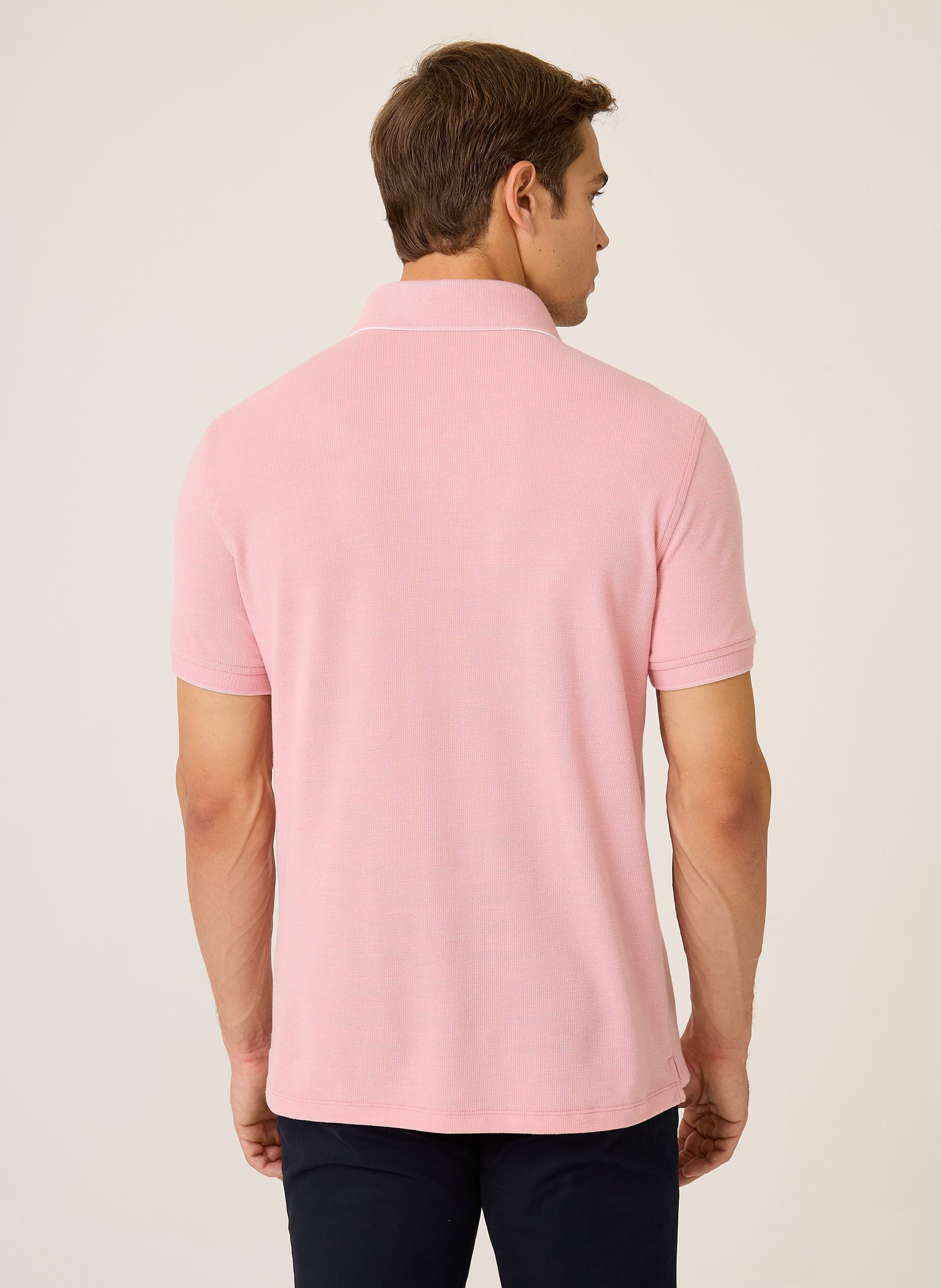 Polo Masculina Regular Fit Piquet Binada Rosa Escuro Confortável