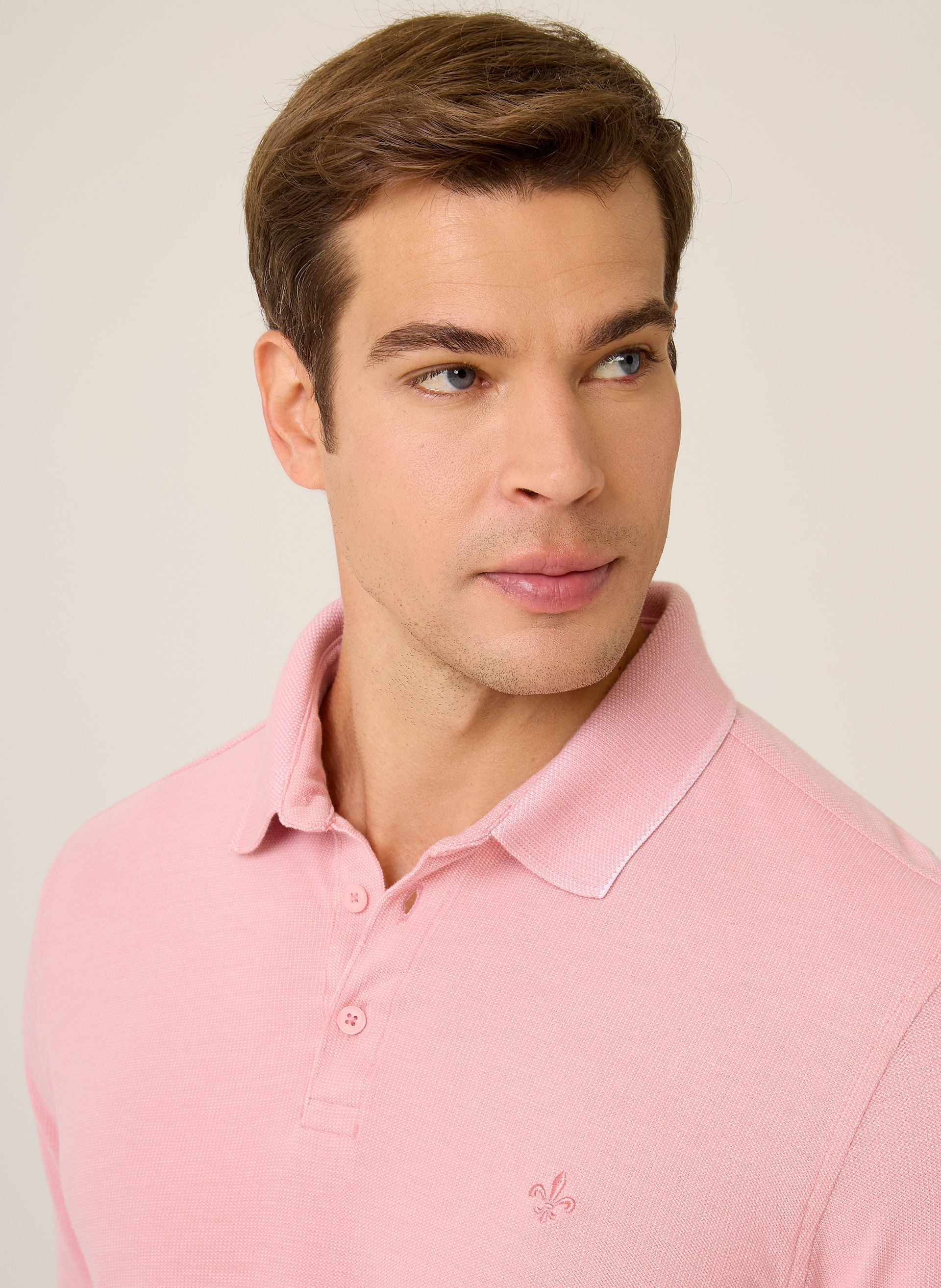 Polo Masculina Regular Fit Piquet Binada Rosa Escuro Confortável