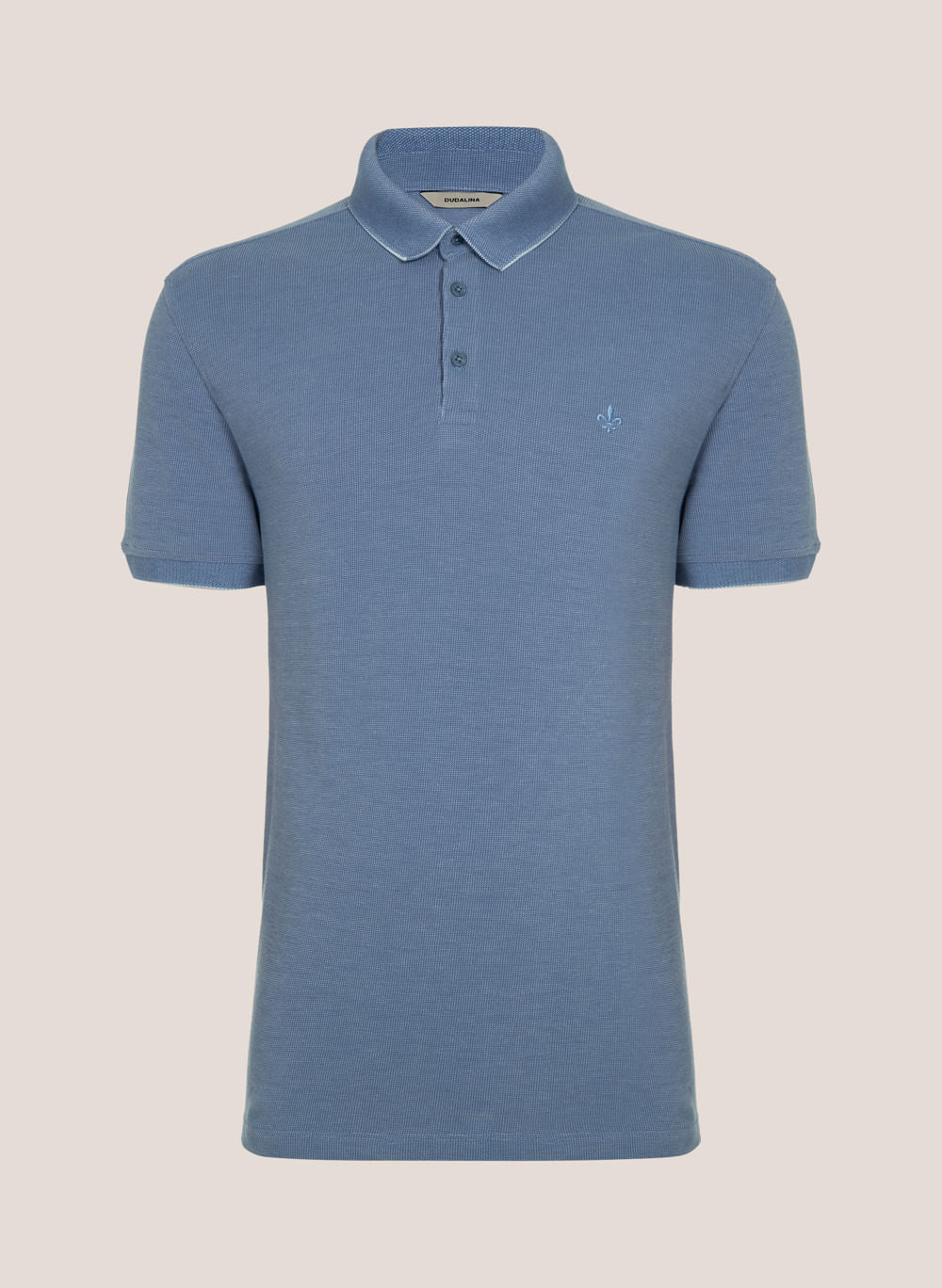 Polo Masculina Regular Fit Piquet Binada Azul Médio Confortável
