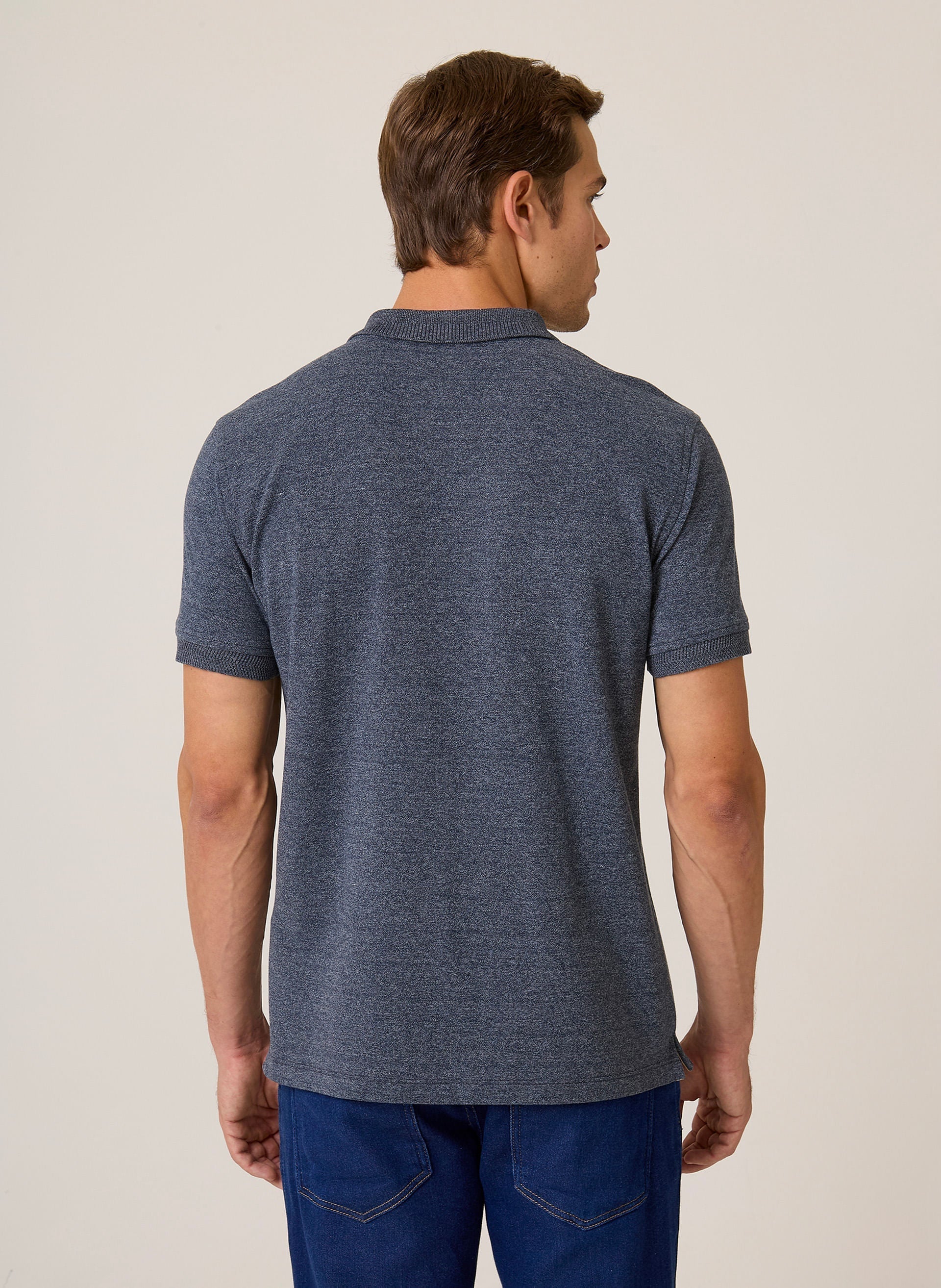 Polo Masculina Regular Fit Piquet Mouline Azul Marinho Dudalina