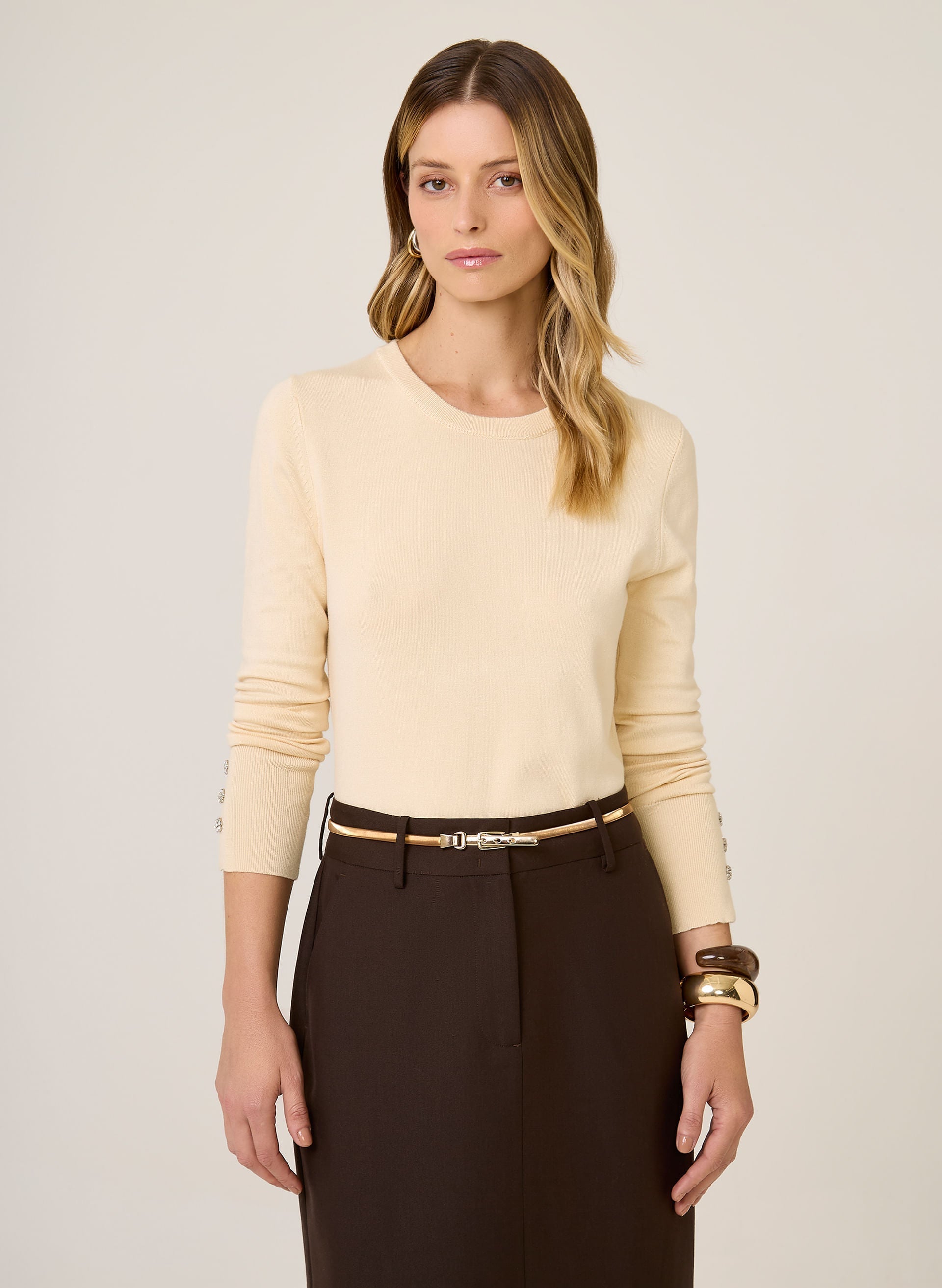 Blusa Tricot Lina Dudalina Feminina Manga Longa Amarelo Claro Confortável