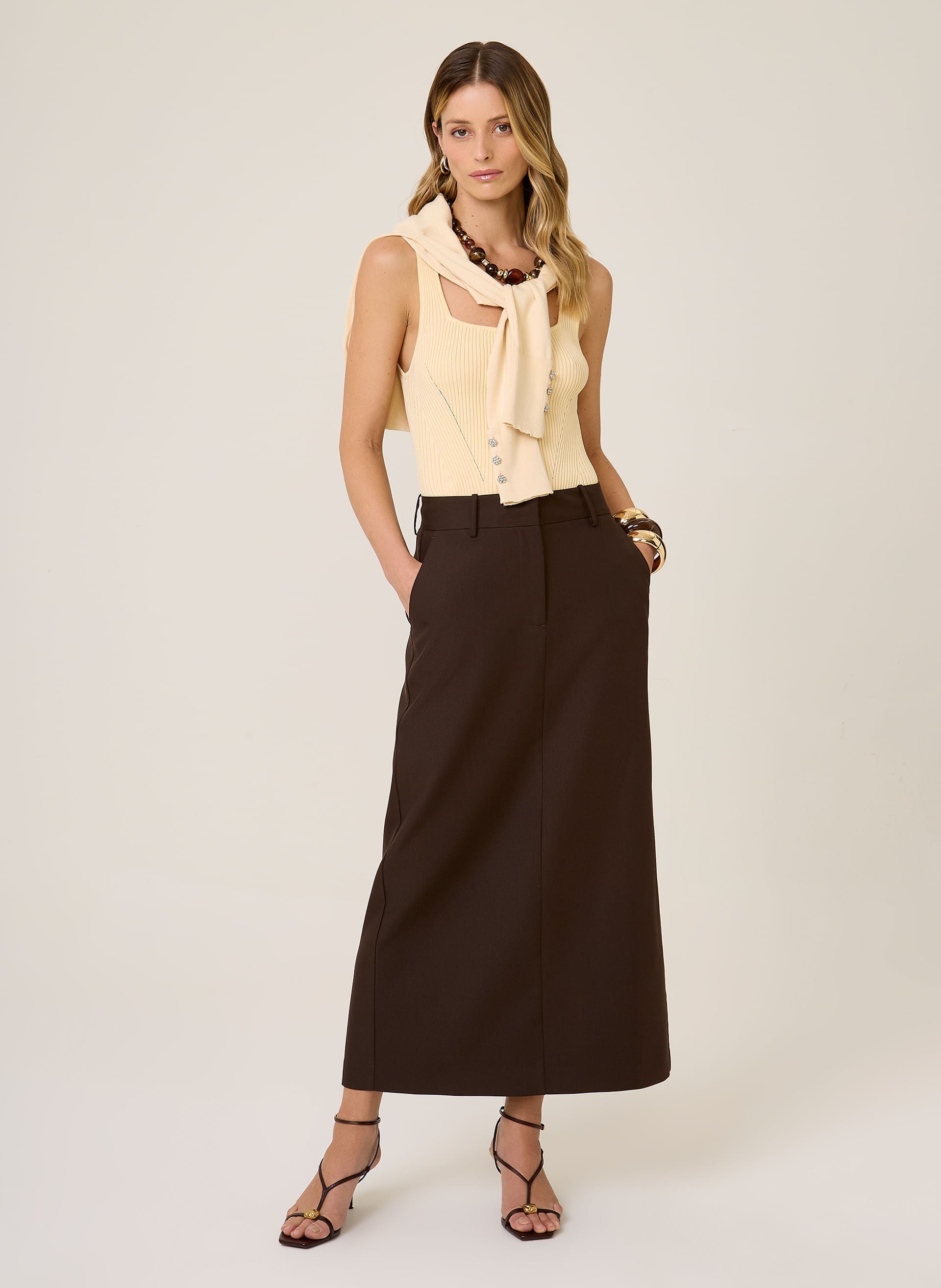 Regata Tricot Cristiane Feminina Amarelo Claro Malha Macia