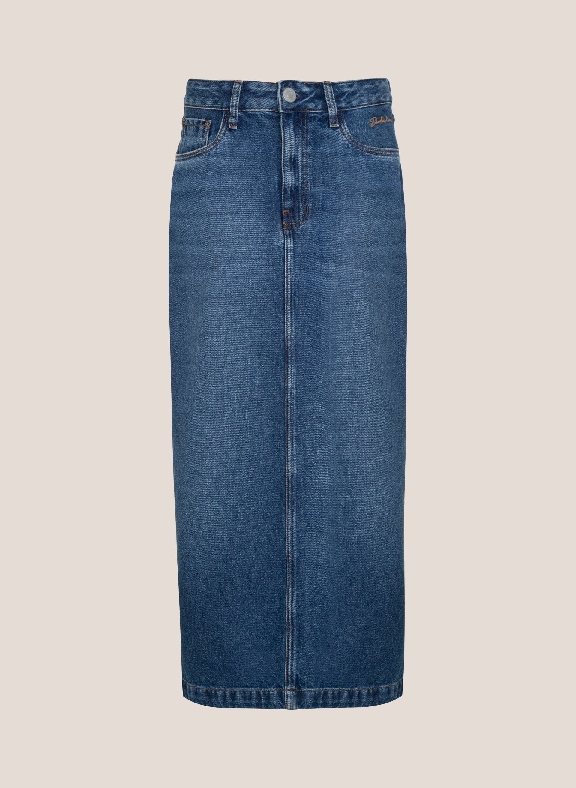 Saia Jeans Reta Five Pockets Feminina Jeans Médio Azul Dudalina