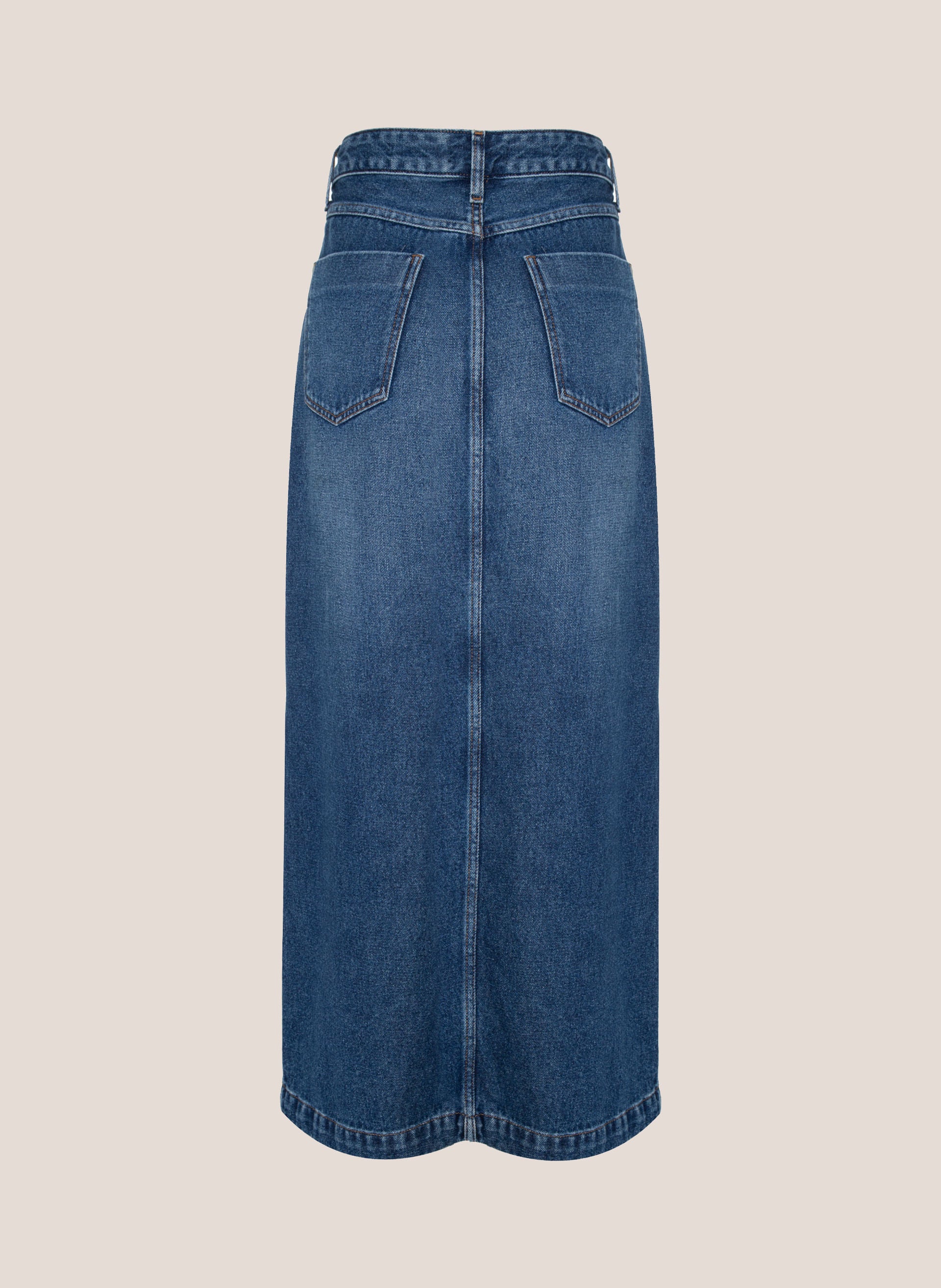Saia Jeans Reta Five Pockets Feminina Jeans Médio Azul Dudalina