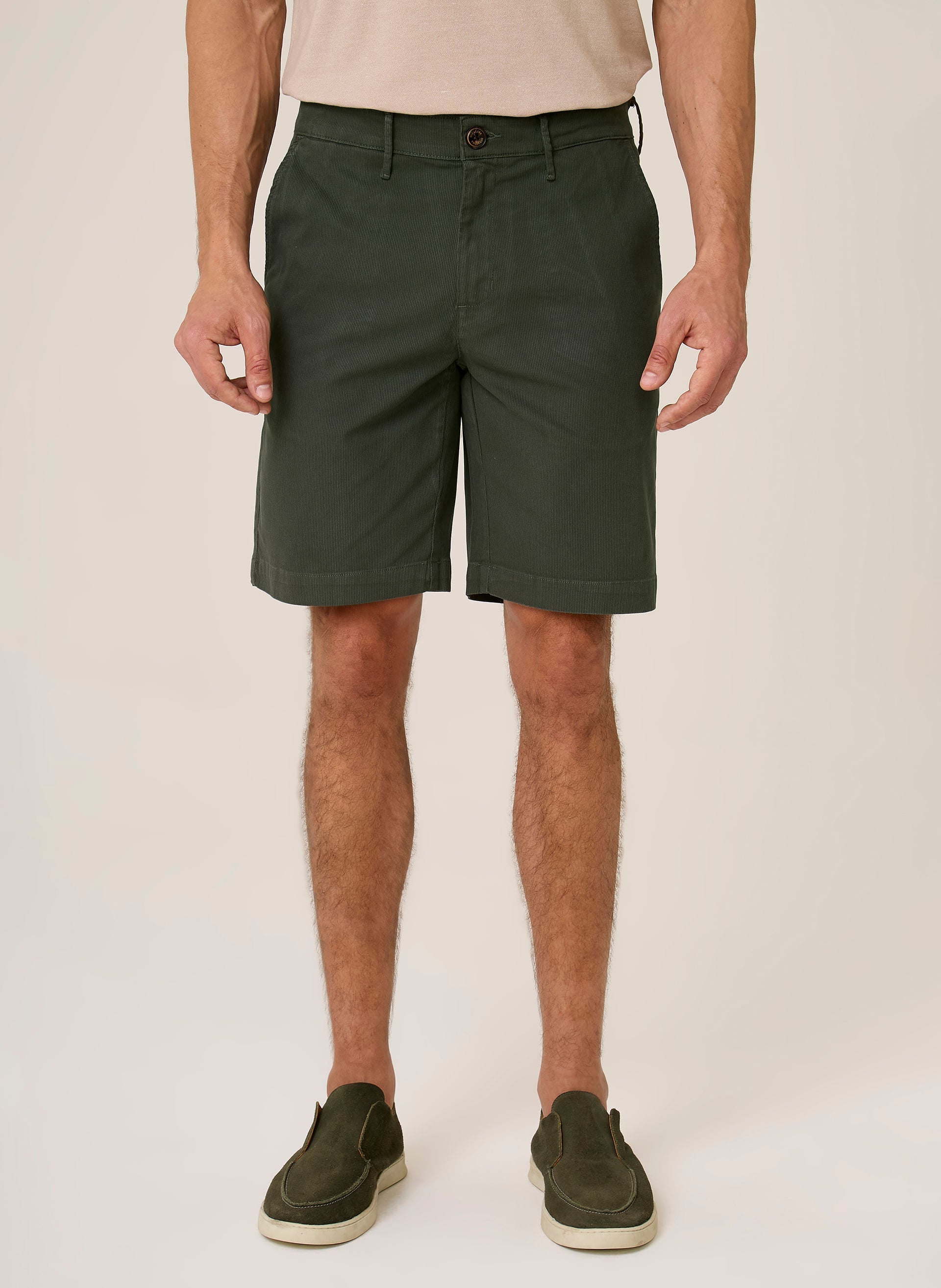 Bermuda Right Sarja Textura Masculina Verde Escuro Confortável Estilo