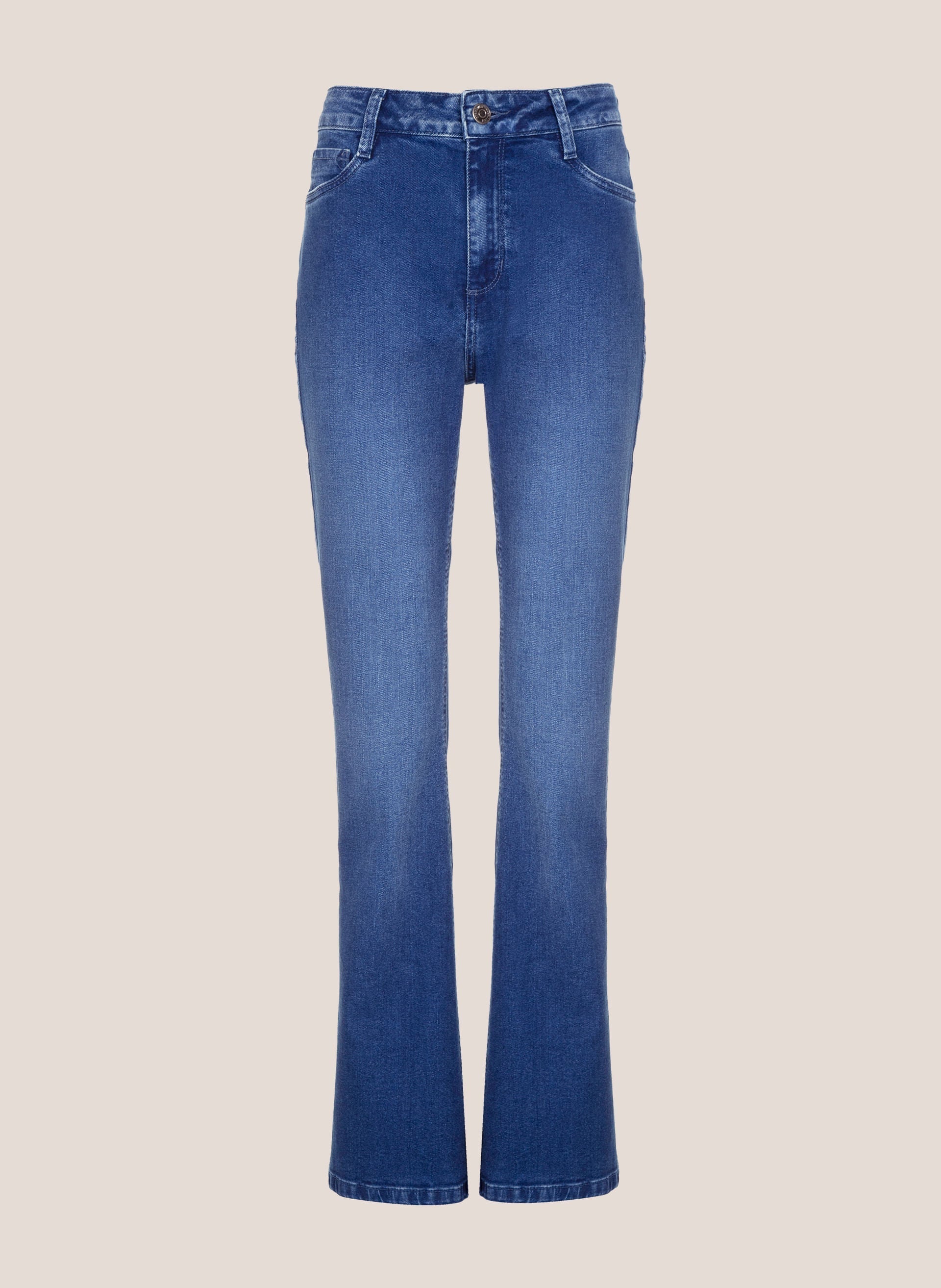 Calça Jeans Flare Feminina Dudalina Azul Jeans Médio Estilo Moderno