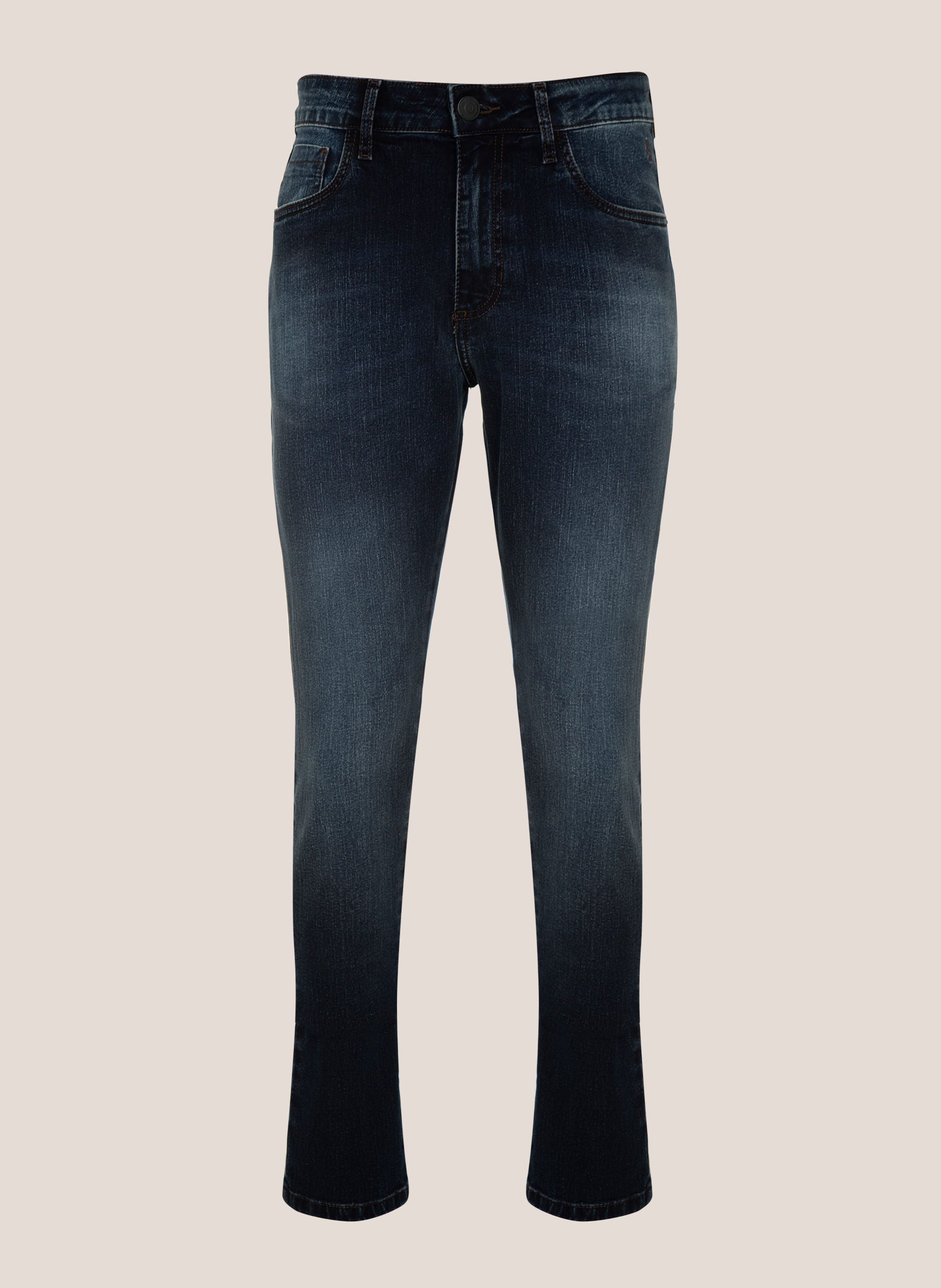Calça Jeans Slim Fit Lavada Masculina Jeans Escuro Confortável