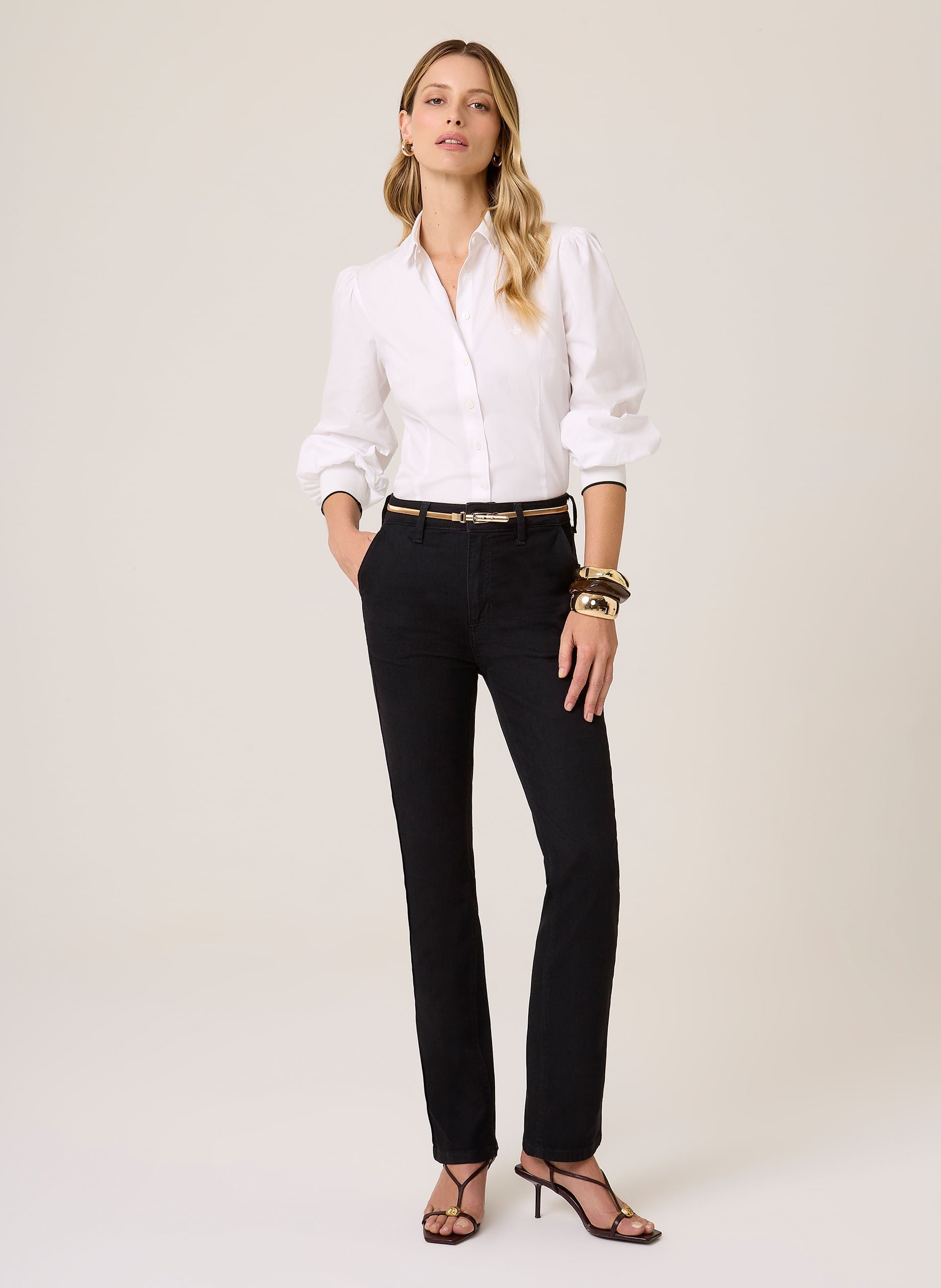Calça Jeans Feminina Reta Poliana Dudalina Jeans Black Escuro Elegante